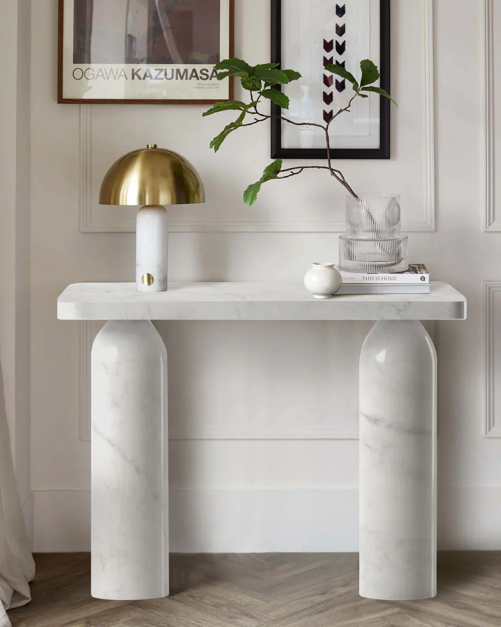 Carrara White Marble Designer Round Legs Console Polished - Image 4