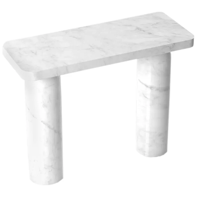 Carrara White Marble Designer Round Legs Console Polished - Image 5