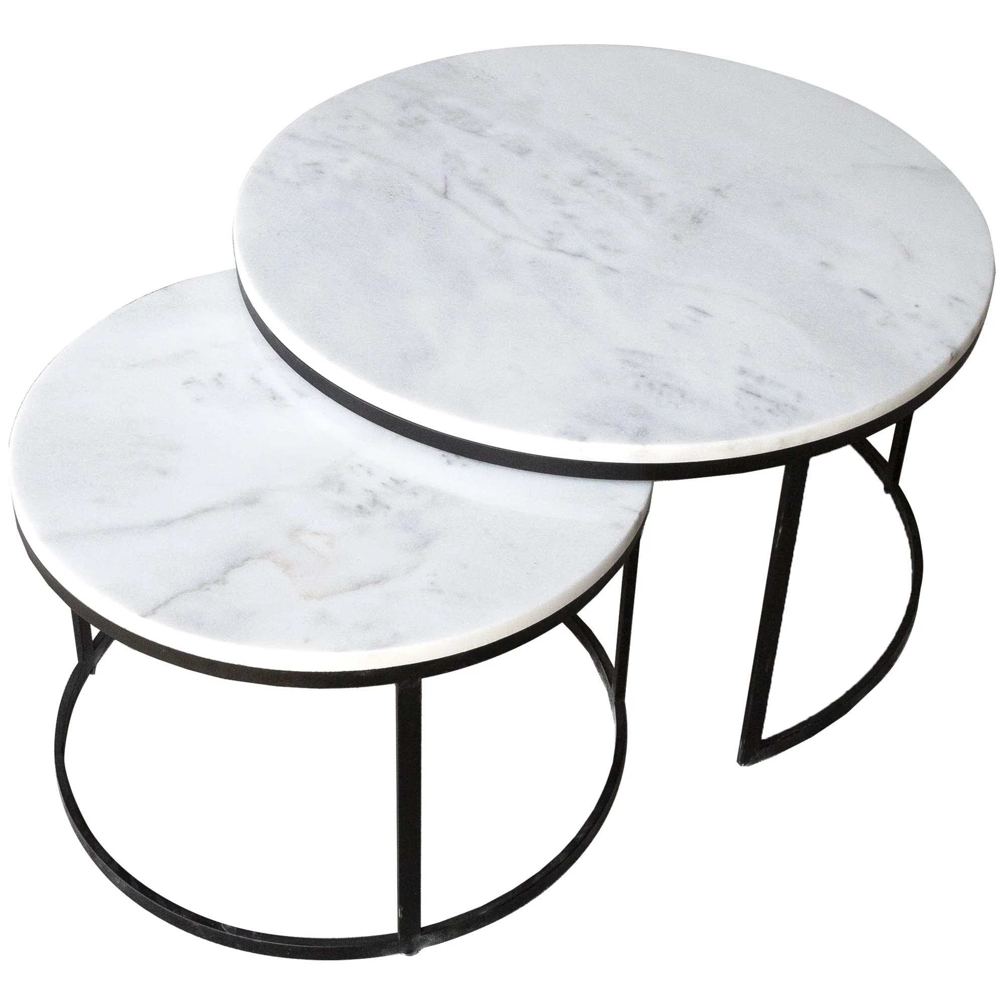Carrara White Marble Nesting Coffee Table Round Set of 2 Polished - Image 2