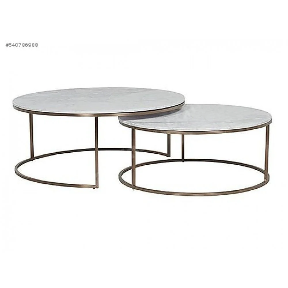 Carrara White Marble Nesting Coffee Table Round Set of 2 Polished - Image 3