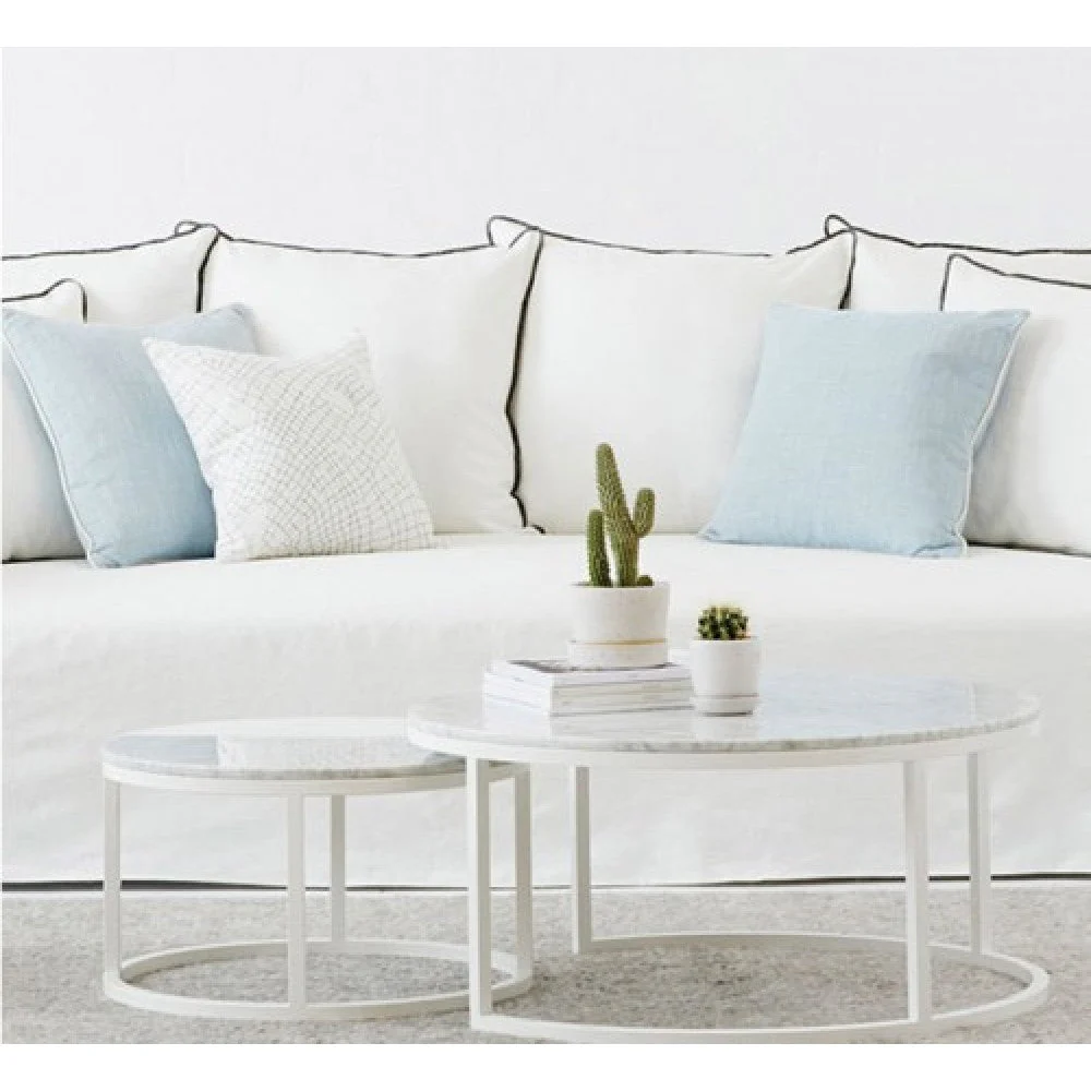 Carrara White Marble Nesting Coffee Table Round Set of 2 Polished - Image 5