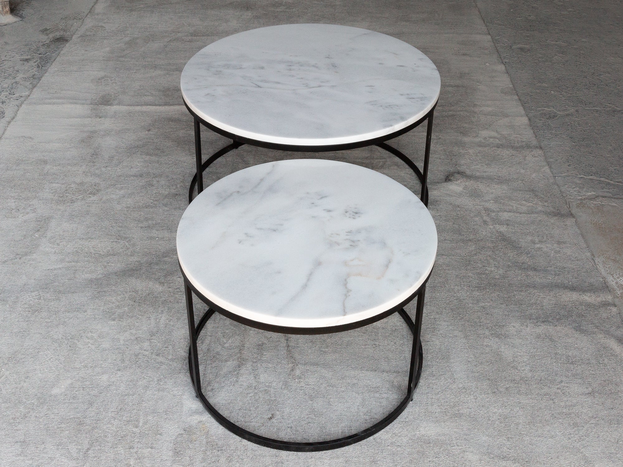 Carrara White Marble Nesting Coffee Table Round Set of 2 Polished - Image 6