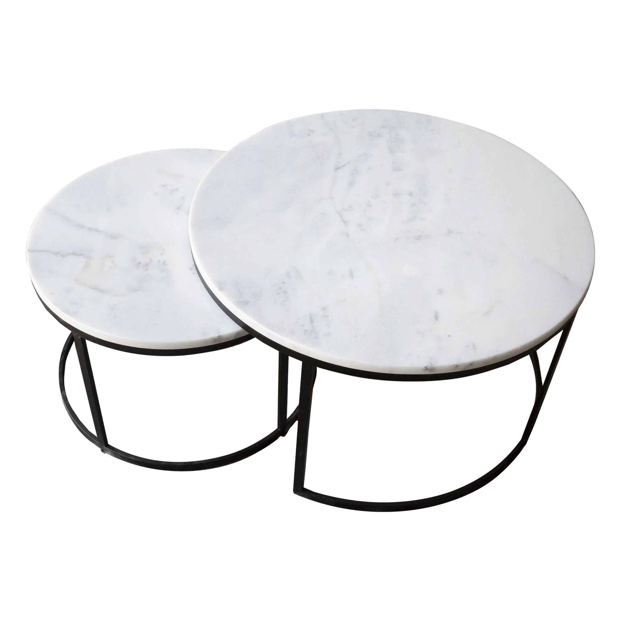 Carrara White Marble Nesting Coffee Table Round Set of 2 Polished - Image 8