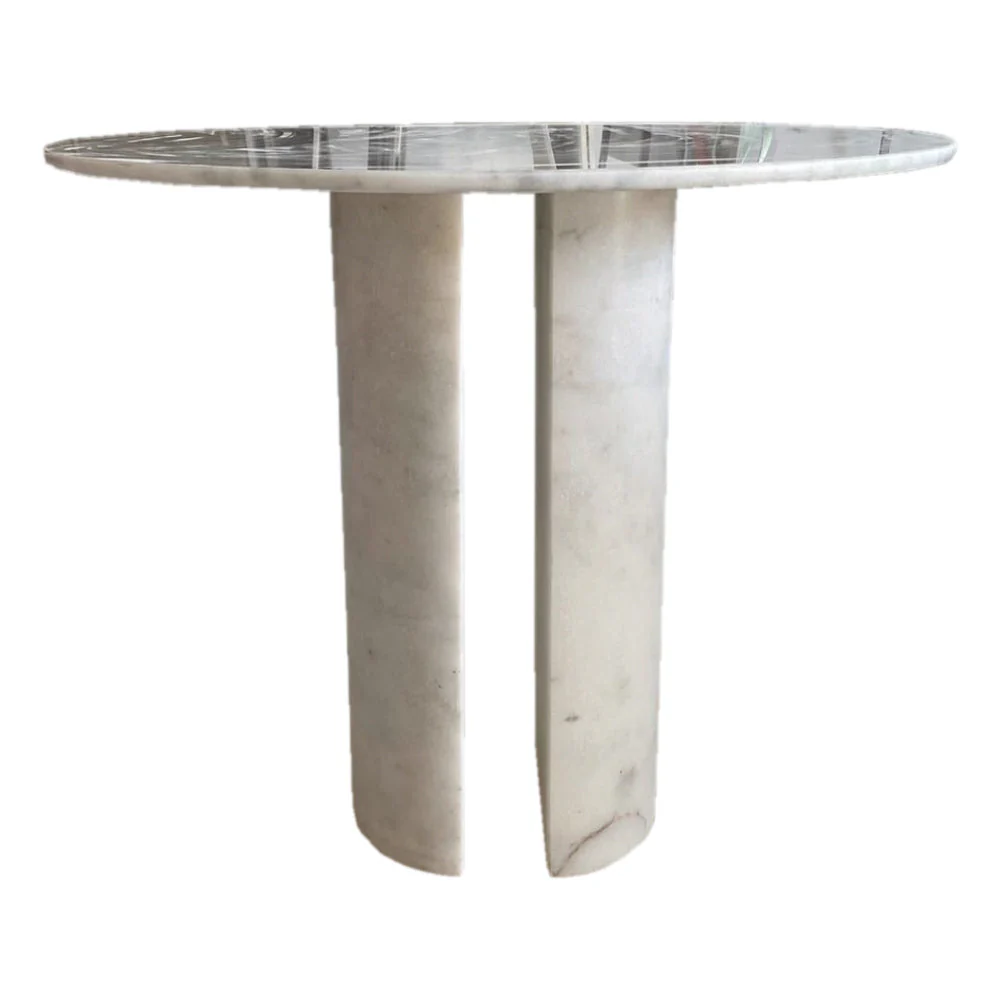 Carrara White Marble Round Dining Table with Round Marble Legs (D)48" (H)36" - Image 3