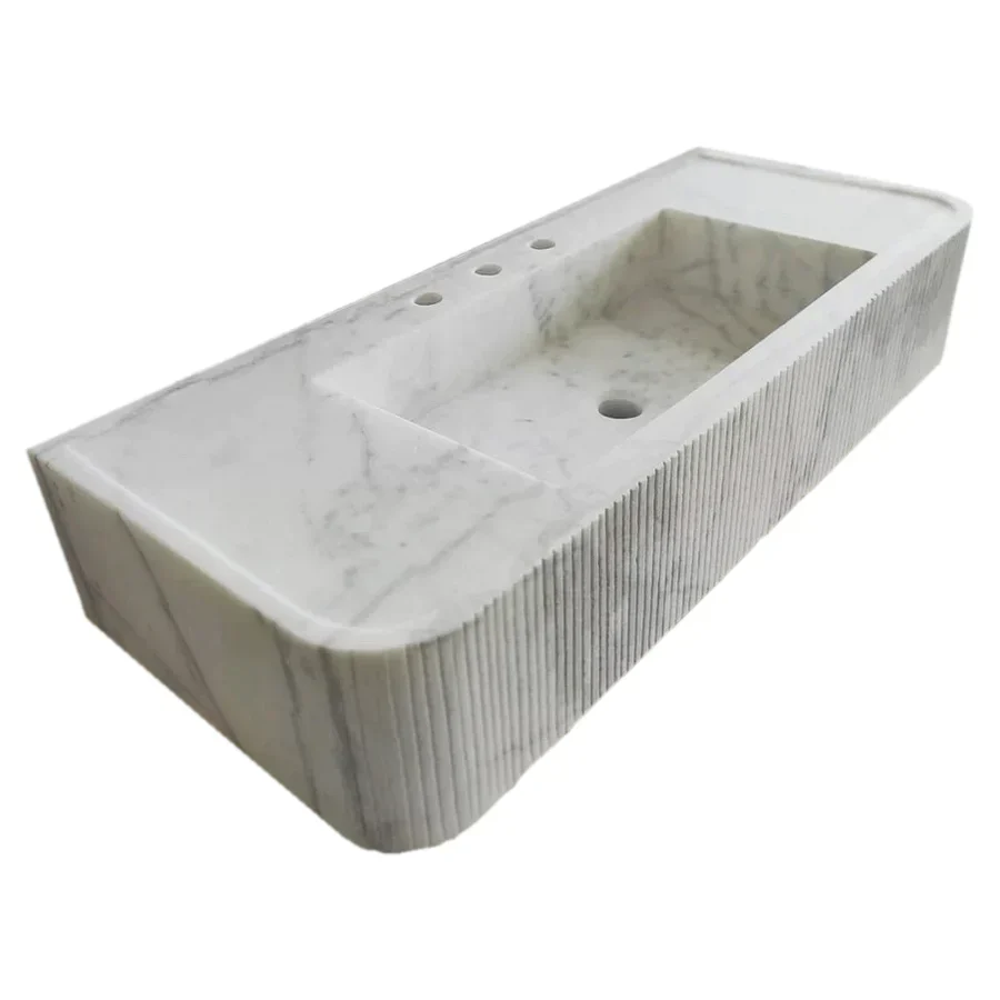 Carrara White Marble Wall-mount Bathroom Vanity Ribbed Textured Front (W)16" (L)38" - Image 2