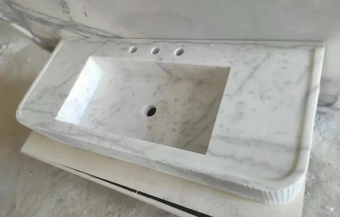 Carrara White Marble Wall-mount Bathroom Vanity Ribbed Textured Front (W)16" (L)38" - Image 3