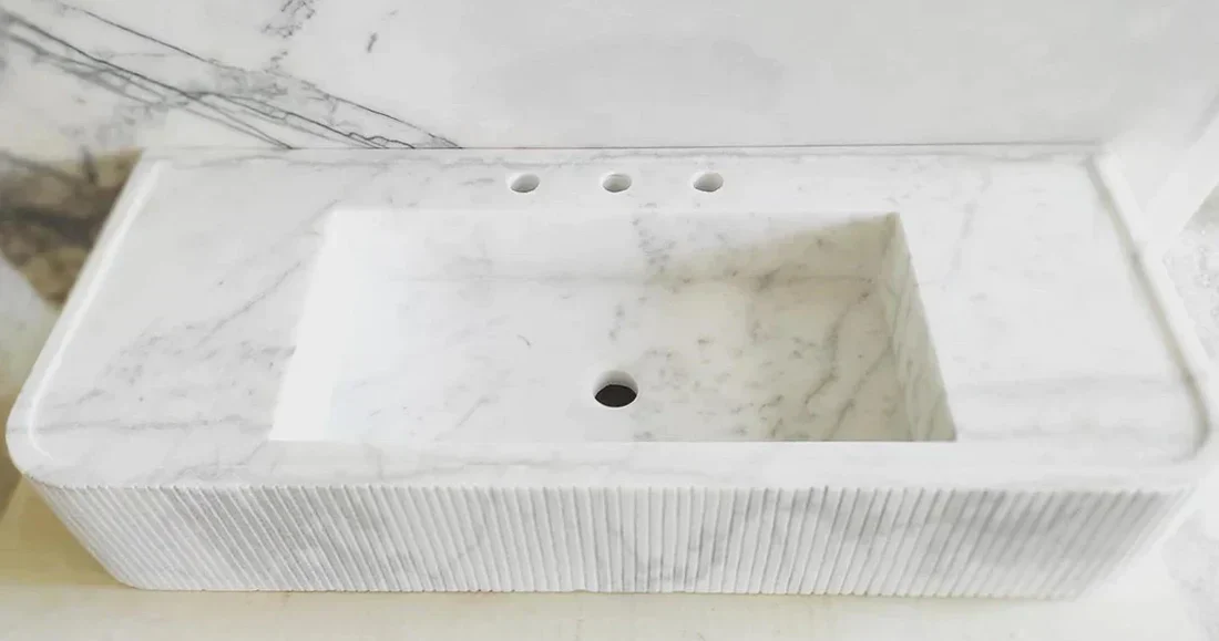 Carrara White Marble Wall-mount Bathroom Vanity Ribbed Textured Front (W)16" (L)38" - Image 4
