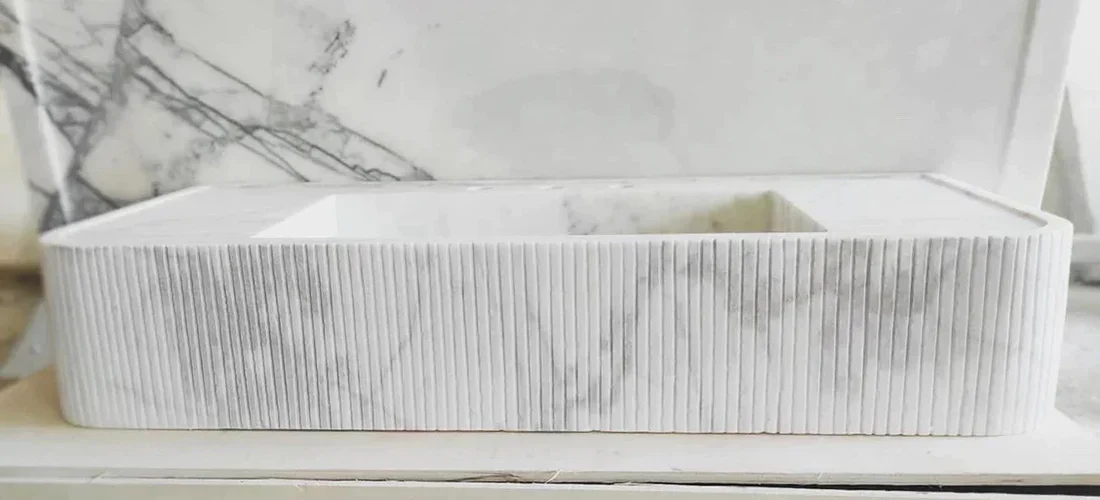 Carrara White Marble Wall-mount Bathroom Vanity Ribbed Textured Front (W)16" (L)38" - Image 5