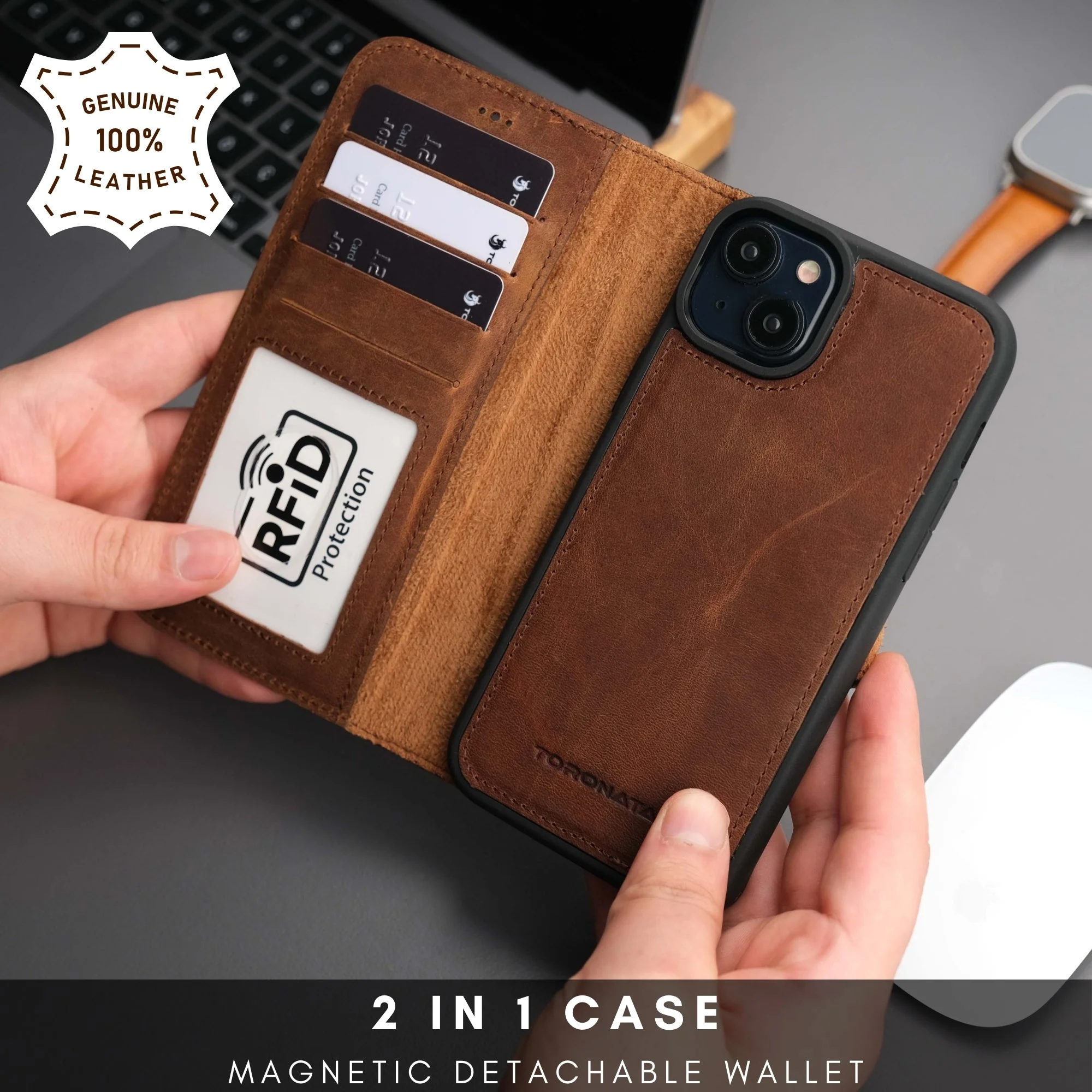 Casper Leather iPhone 15 Plus Wallet Case | Detachable MagSafe Compatible RFID Protection - Image 11
