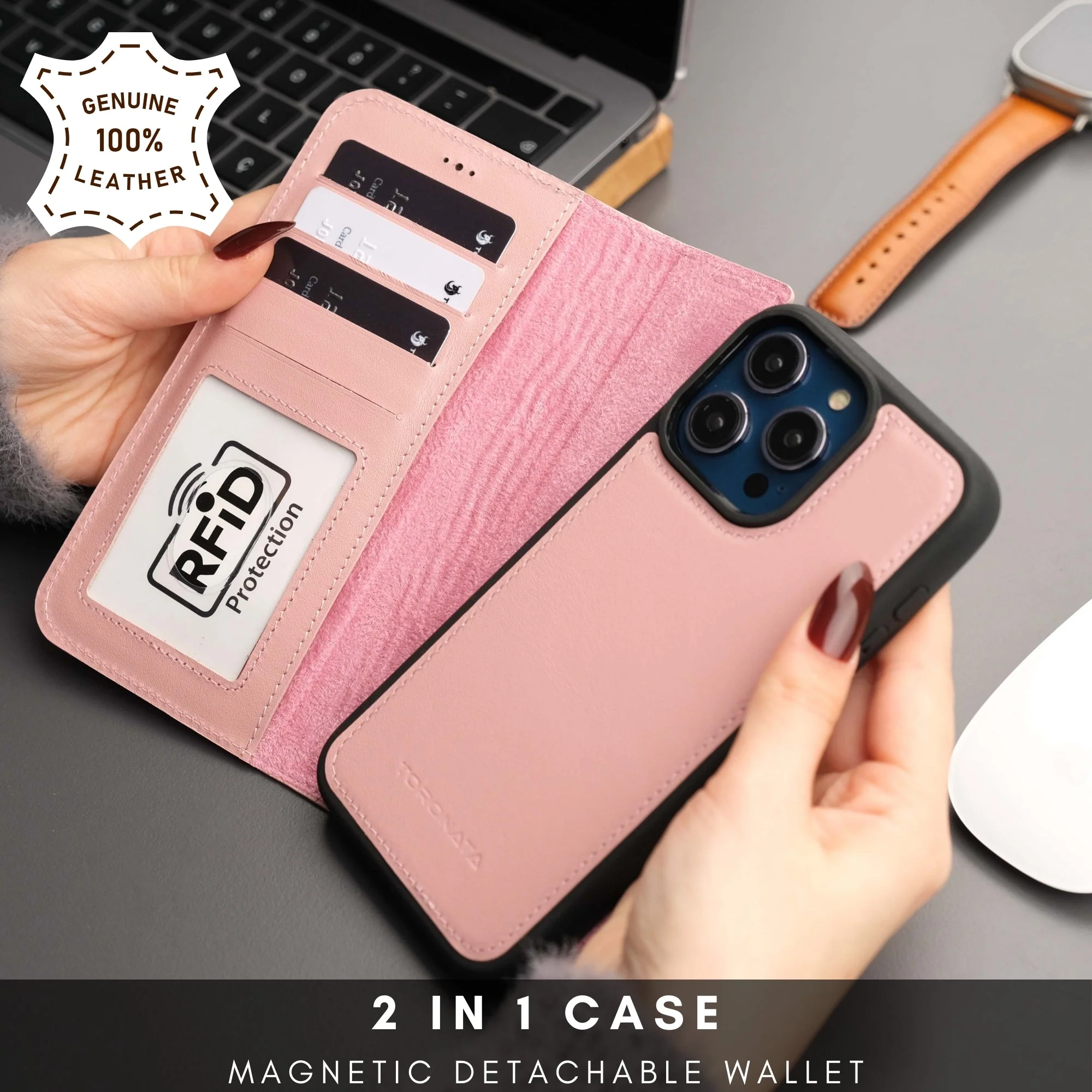 Casper Leather iPhone 15 Plus Wallet Case | Detachable MagSafe Compatible RFID Protection - Image 58