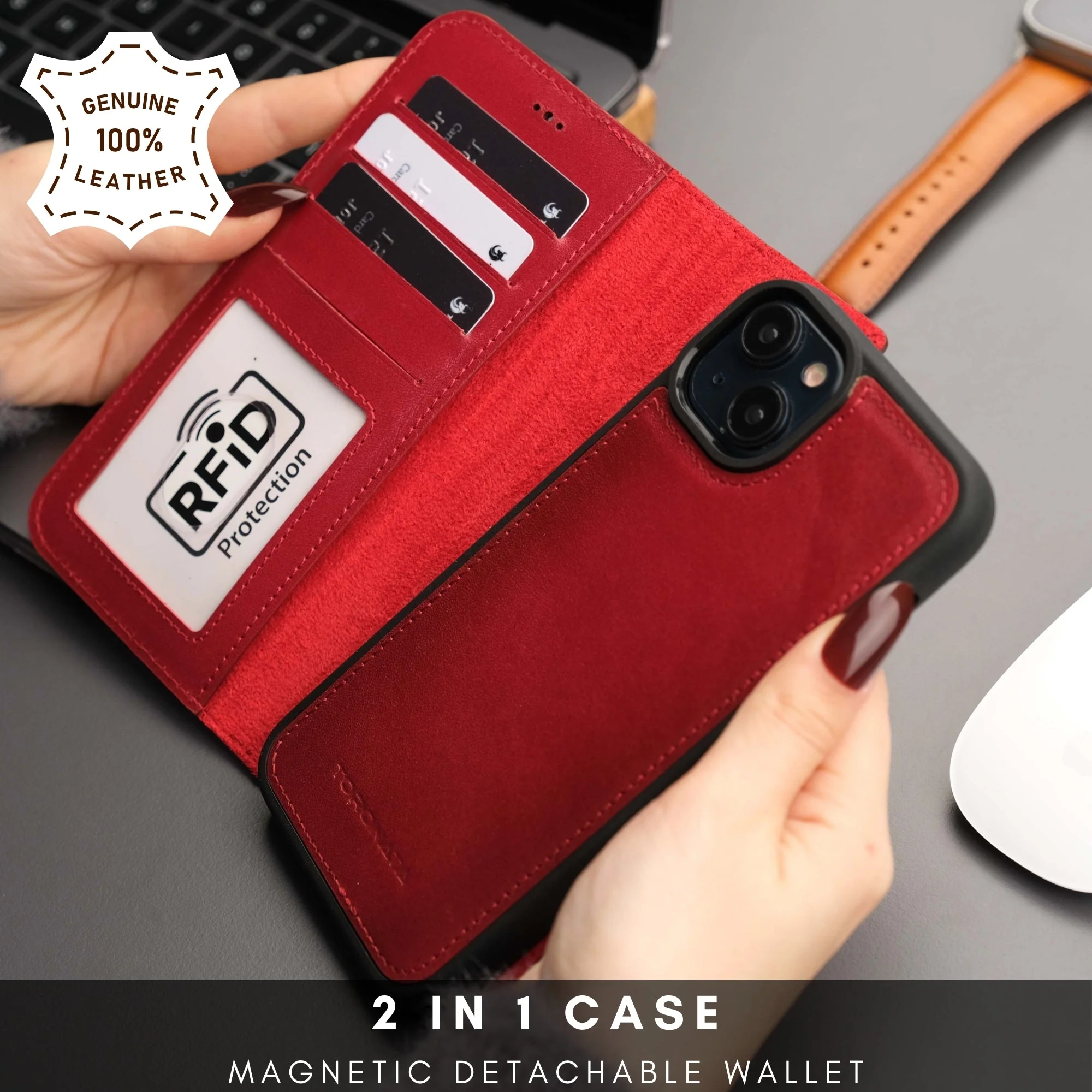 Casper Leather iPhone 15 Wallet Case | Detachable MagSafe Compatible RFID Protection - Image 2