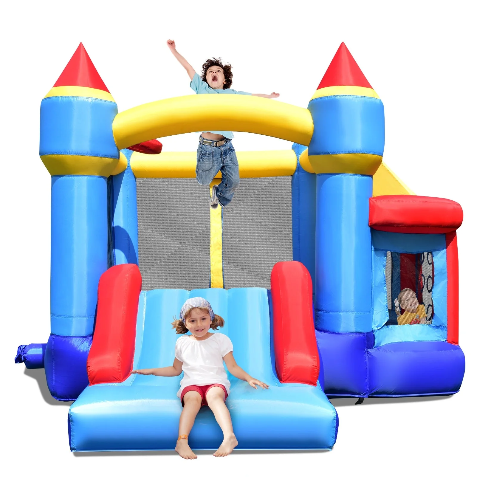 Castle Slide Inflatable Bounce House with Ball Pit and Basketball Hoop - Image 4