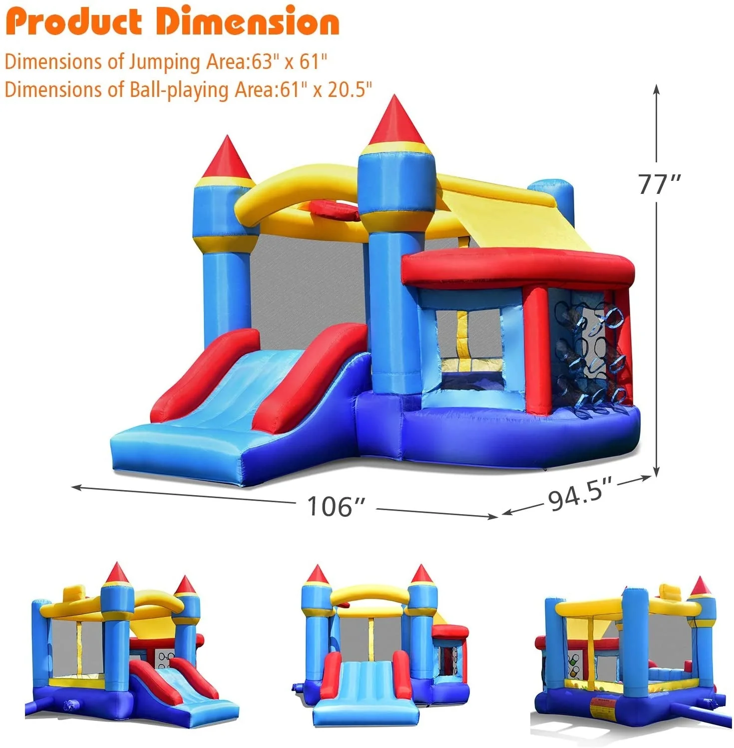 Castle Slide Inflatable Bounce House with Ball Pit and Basketball Hoop - Image 5