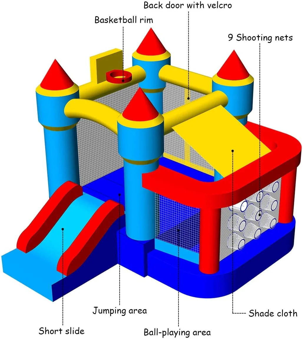 Castle Slide Inflatable Bounce House with Ball Pit and Basketball Hoop - Image 6