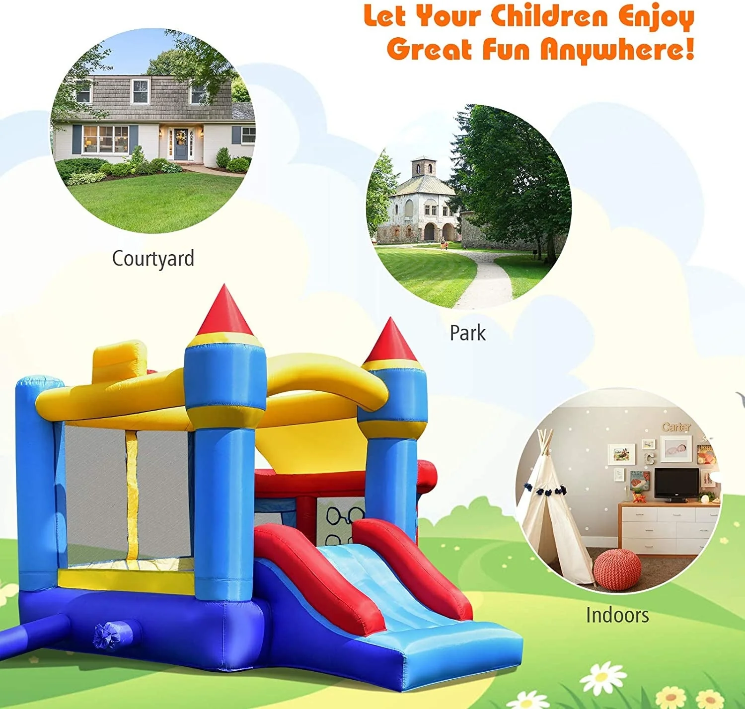Castle Slide Inflatable Bounce House with Ball Pit and Basketball Hoop - Image 8