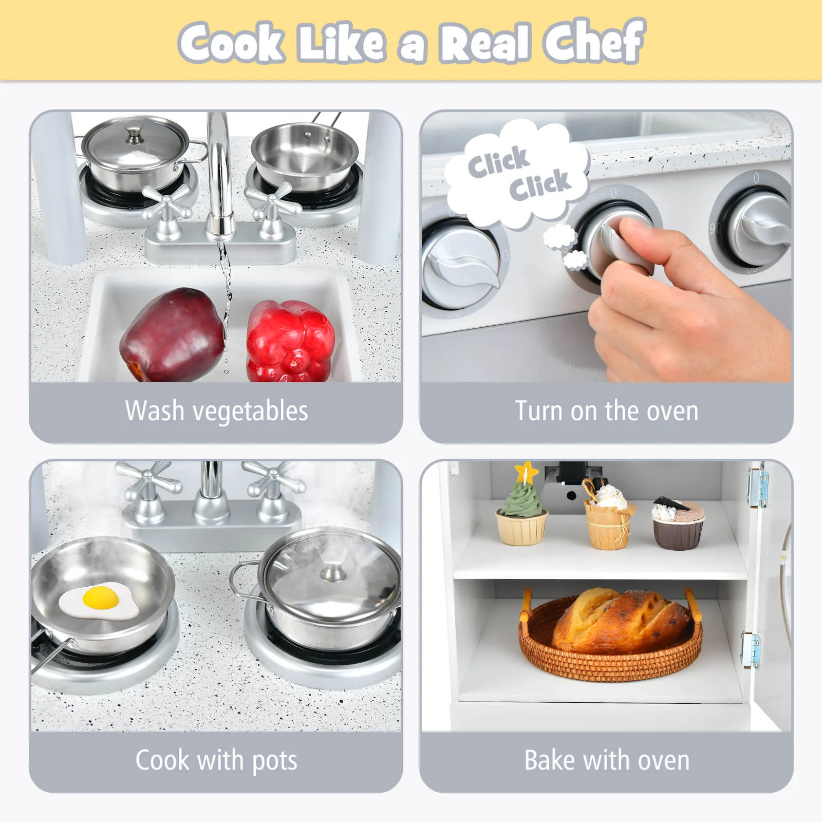 Chef Pretend Kitchen Playset with Cooking Oven and Sink for Toddlers - Image 7