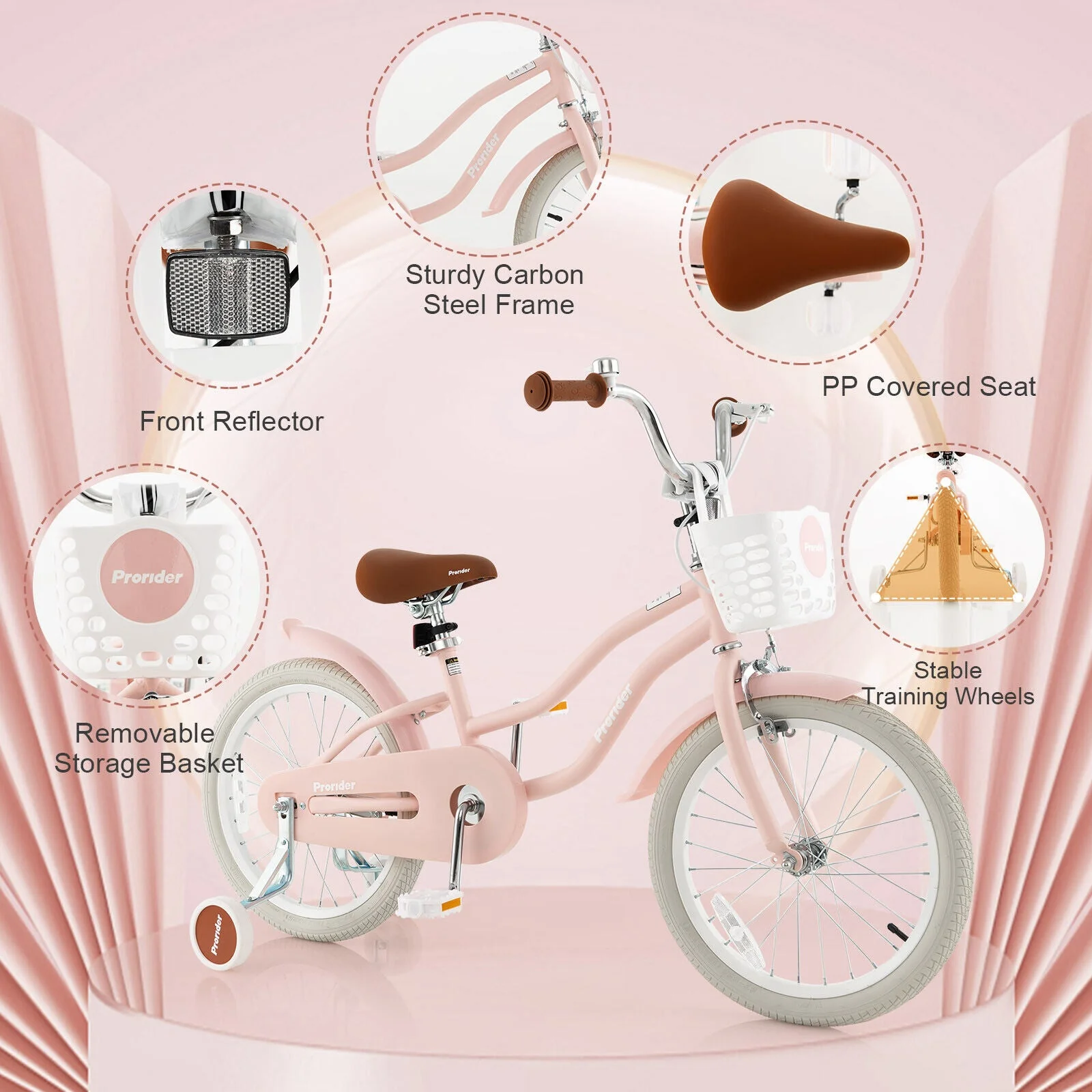 Children Bicycle with Front Handbrake and Rear Coaster Brake-Pink - Image 7