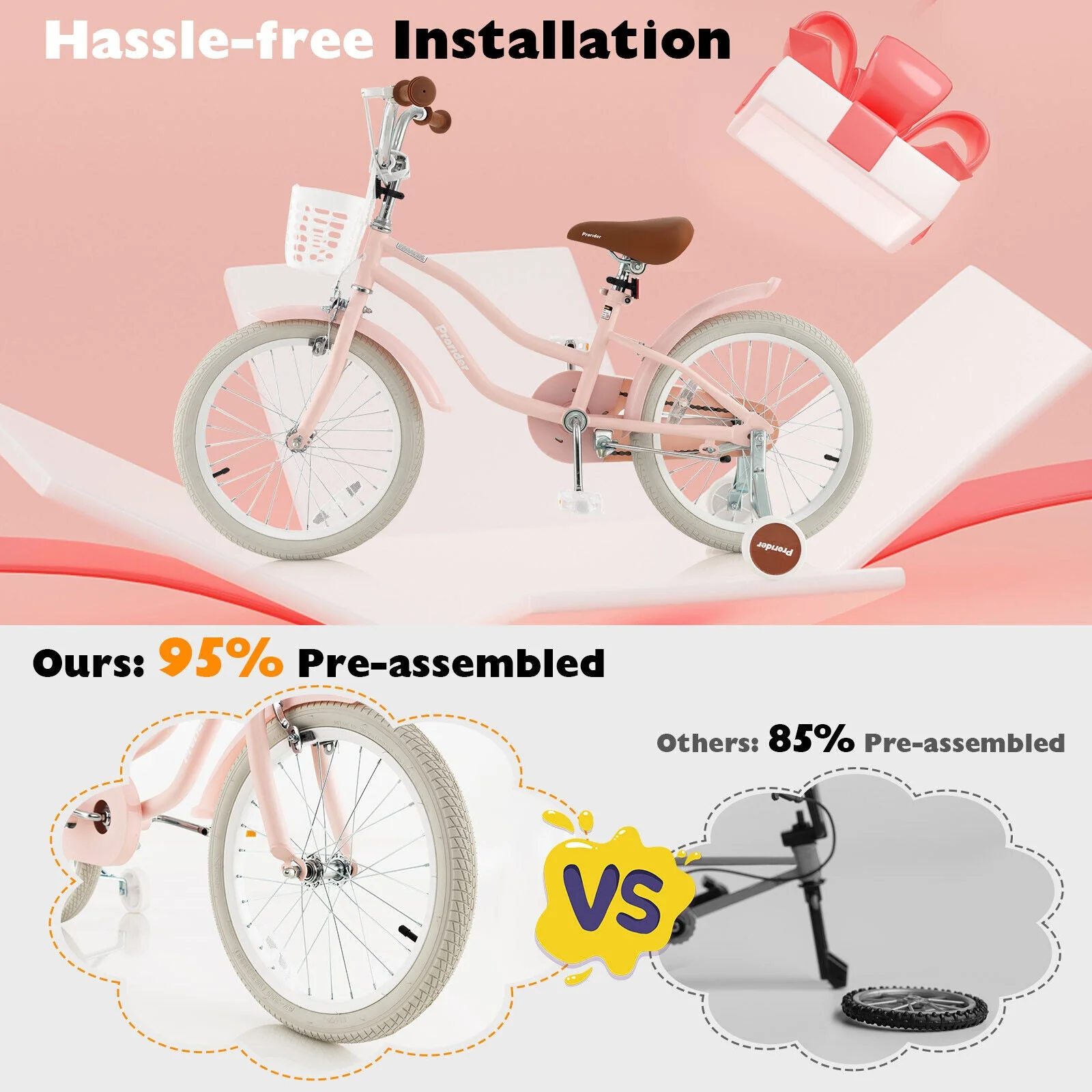 Children Bicycle with Front Handbrake and Rear Coaster Brake-Pink - Image 8