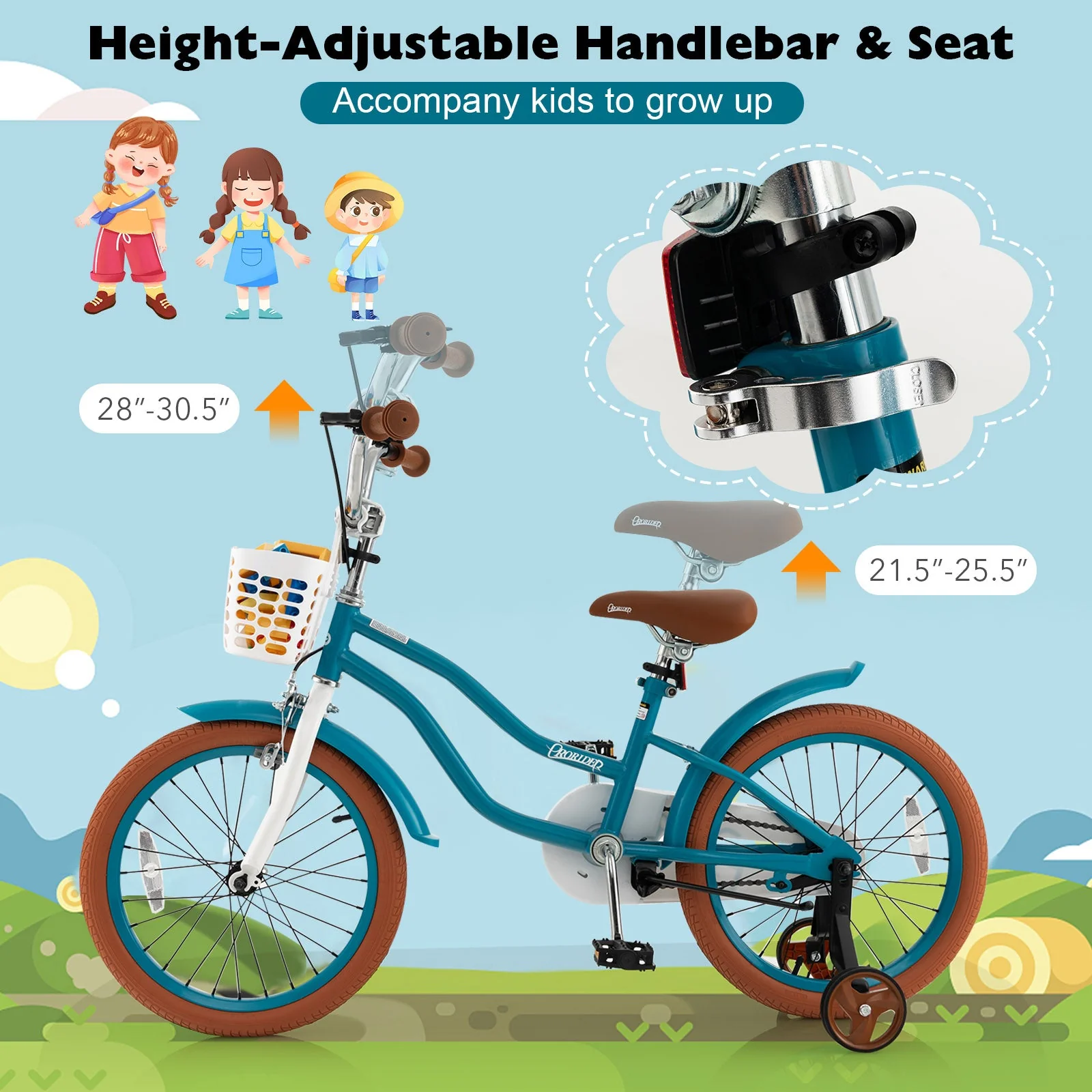 Children Bicycle with Front Handbrake and Rear Coaster Brake-Turquoise - Image 6
