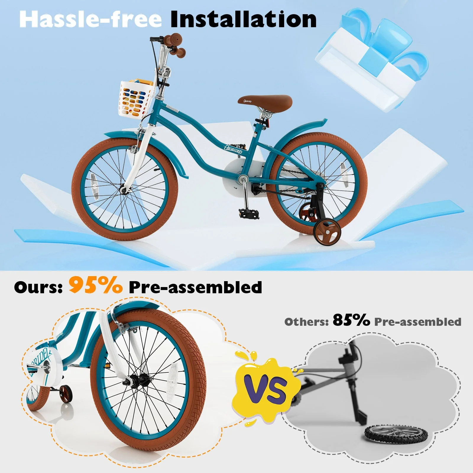 Children Bicycle with Front Handbrake and Rear Coaster Brake-Turquoise - Image 7