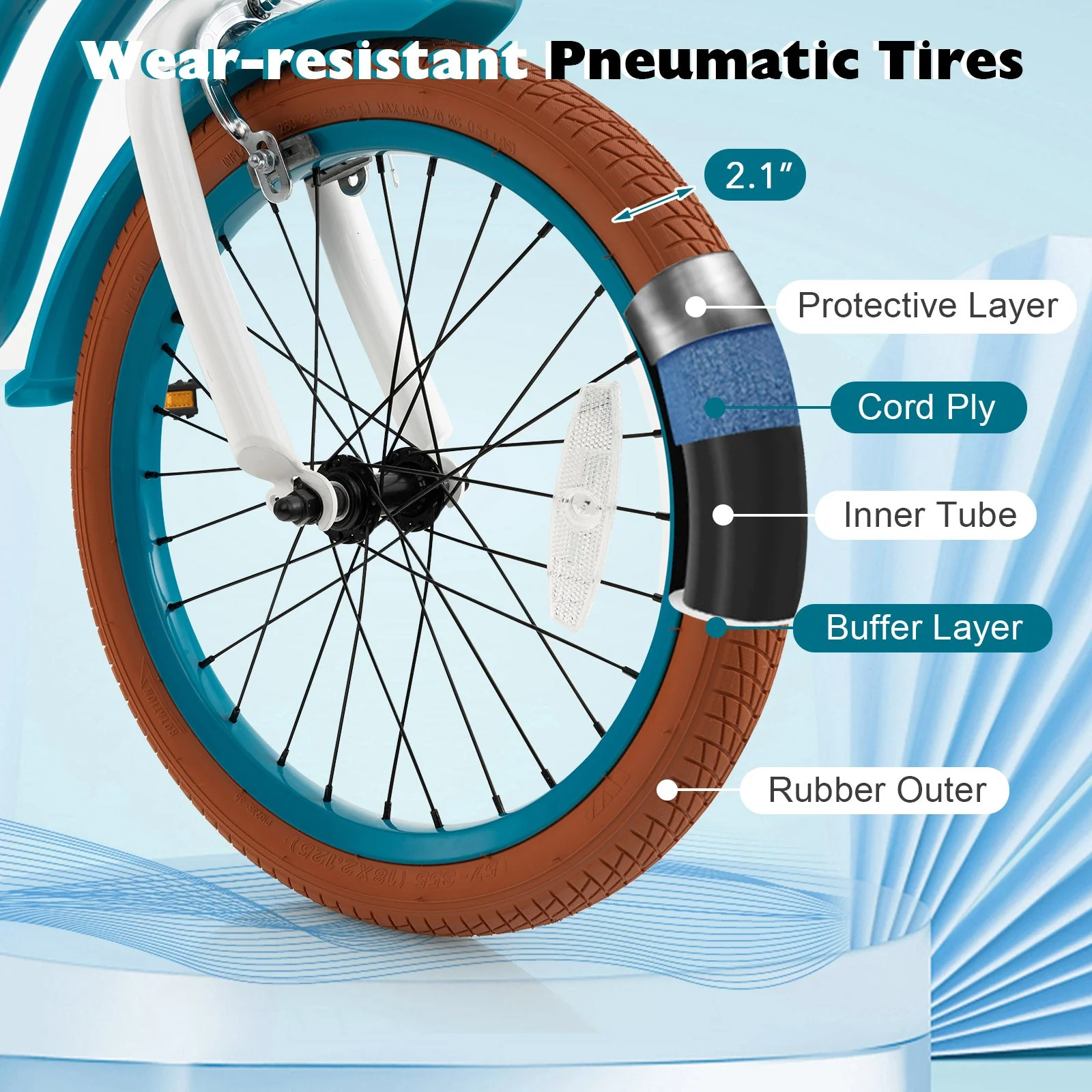 Children Bicycle with Front Handbrake and Rear Coaster Brake-Turquoise - Image 8