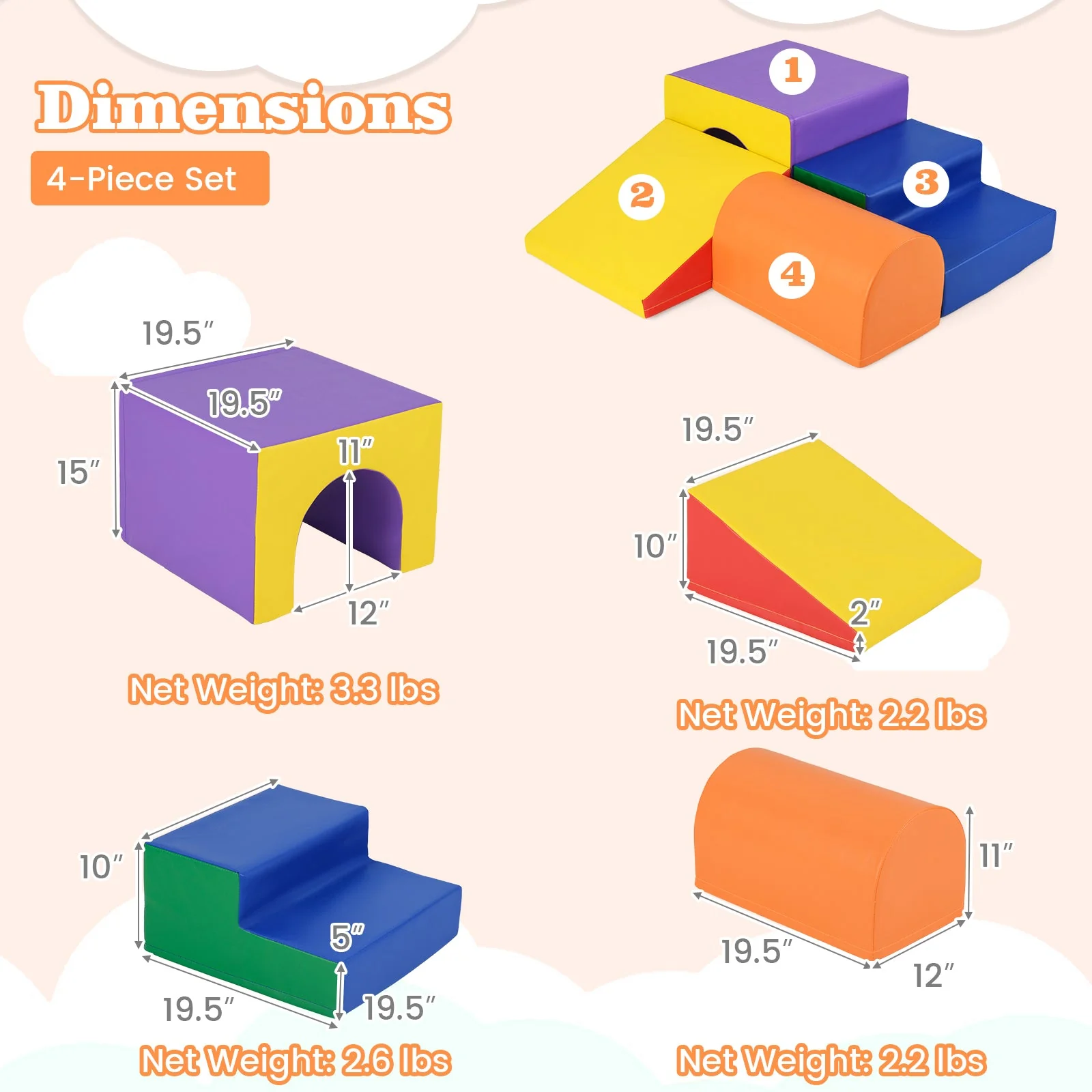 Climb and Crawl Foam Block Play Set for Infant Baby-Orange - Image 5