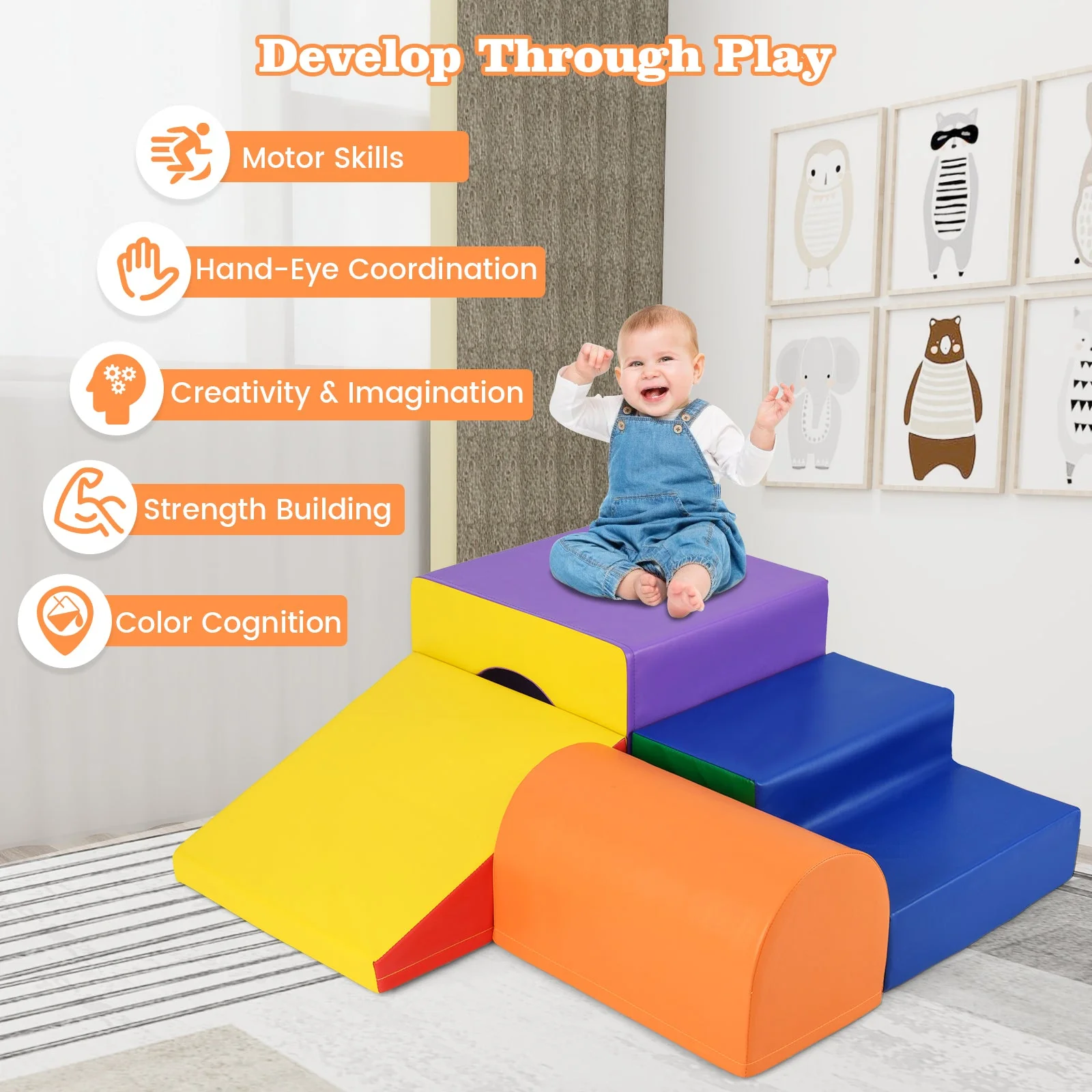 Climb and Crawl Foam Block Play Set for Infant Baby-Orange - Image 6