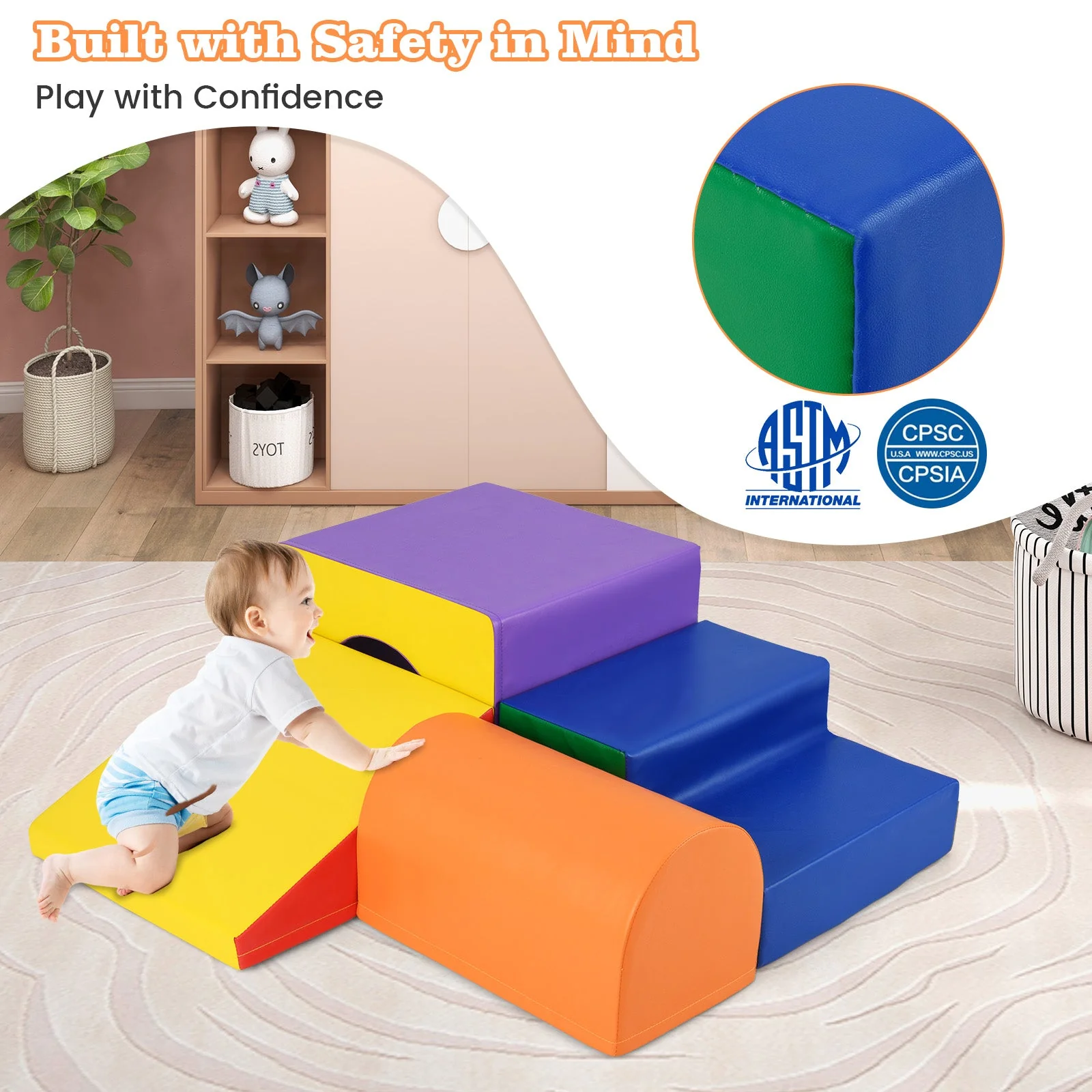 Climb and Crawl Foam Block Play Set for Infant Baby-Orange - Image 7