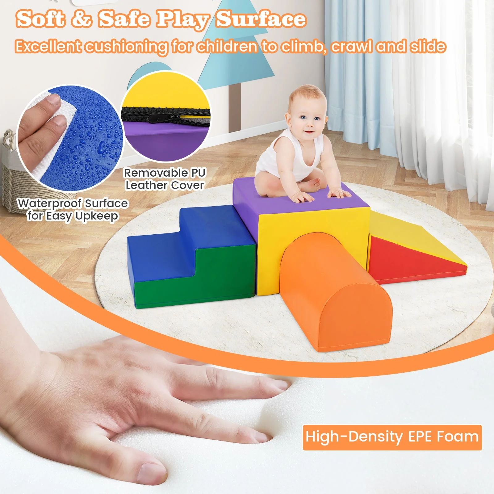 Climb and Crawl Foam Block Play Set for Infant Baby-Orange - Image 8