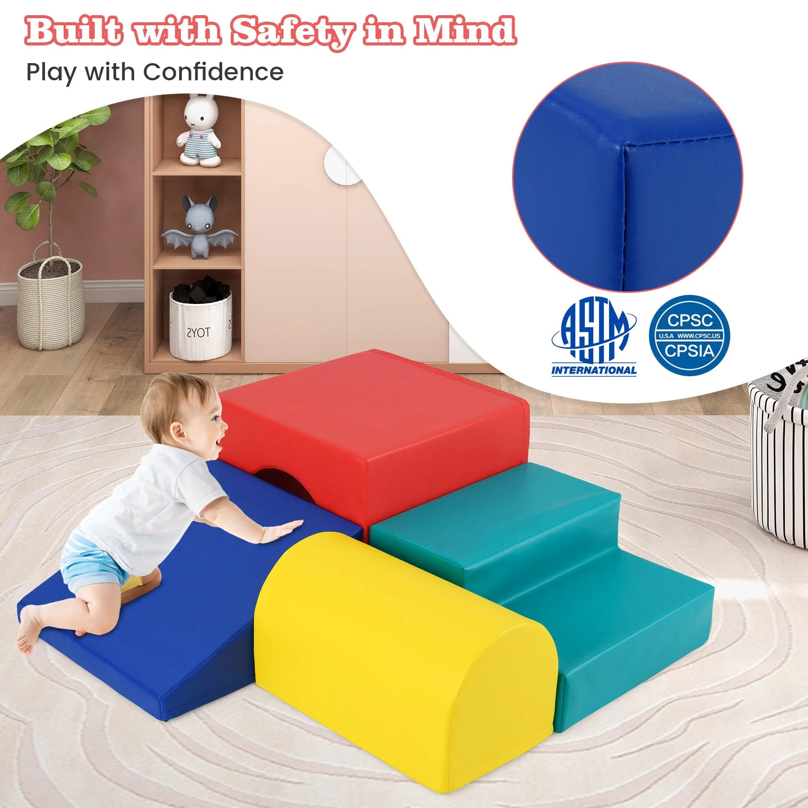Climb and Crawl Foam Block Play Set for Infant Baby-Red - Image 7