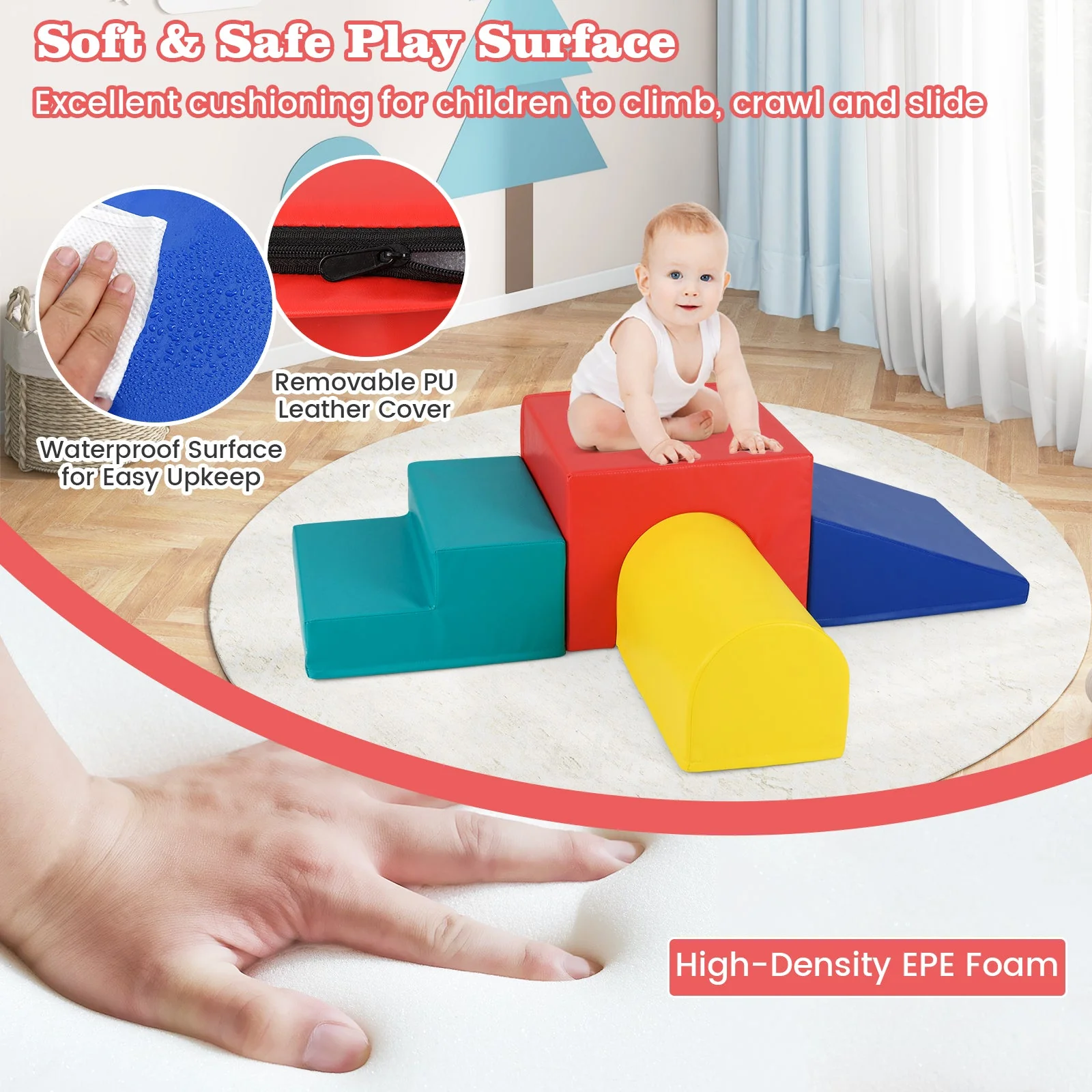 Climb and Crawl Foam Block Play Set for Infant Baby-Red - Image 8