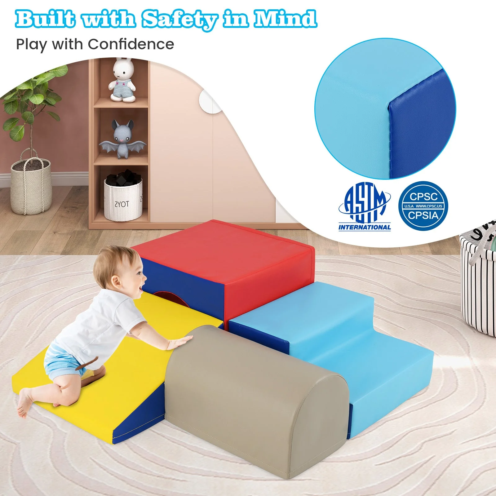 Climb and Crawl Foam Block Play Set for Infant Baby-Yellow - Image 7