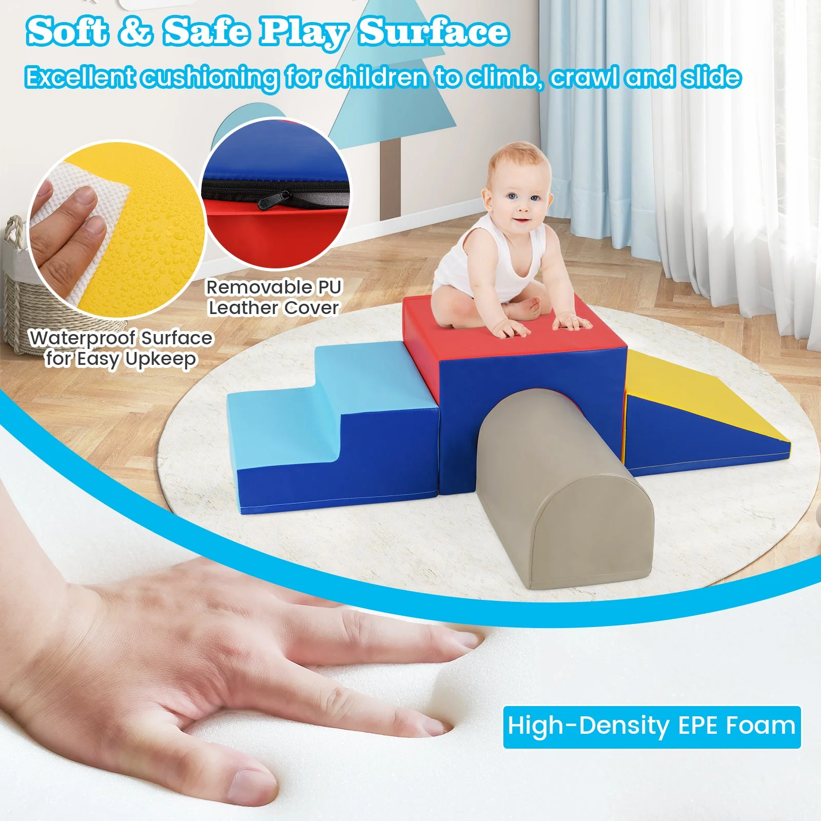 Climb and Crawl Foam Block Play Set for Infant Baby-Yellow - Image 8