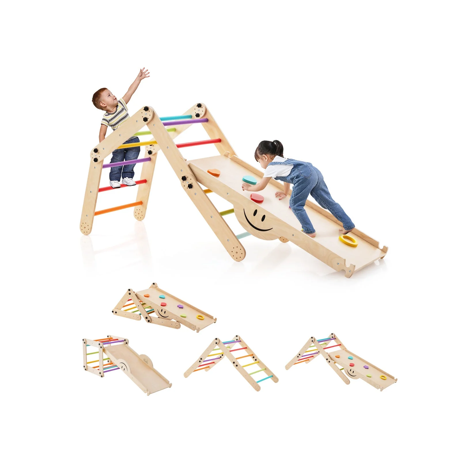 Climbing Triangle Ladder Toy Indoor Jungle Gym with Reversible Ramp-Multicolor - Image 3