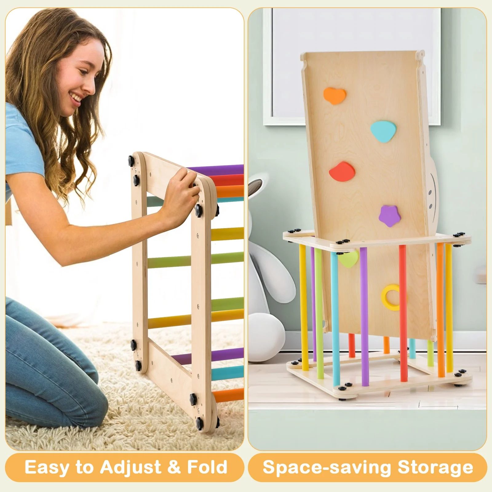 Climbing Triangle Ladder Toy Indoor Jungle Gym with Reversible Ramp-Multicolor - Image 8