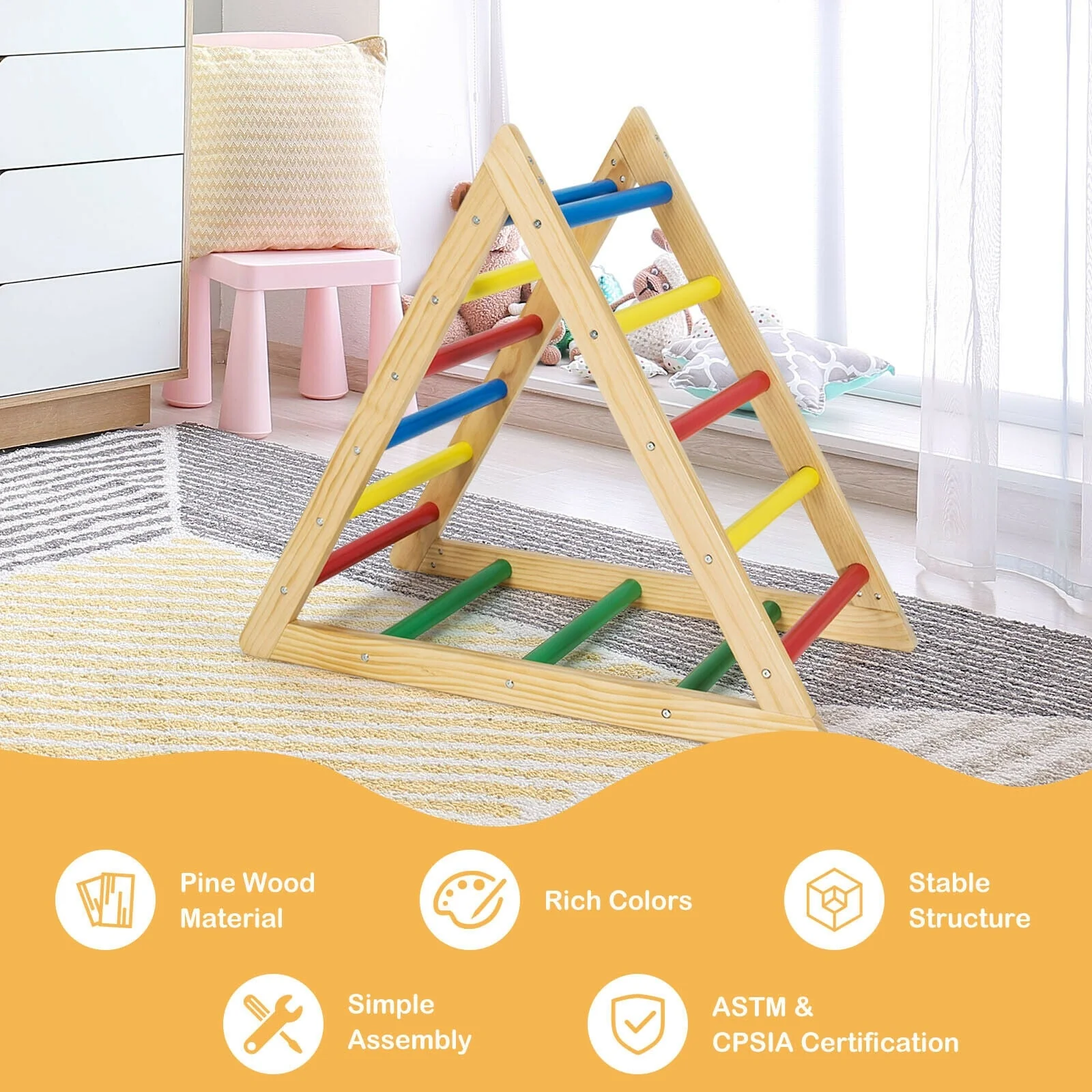 Climbing Triangle Ladder with 3 Levels for Kids-Multicolor - Image 3