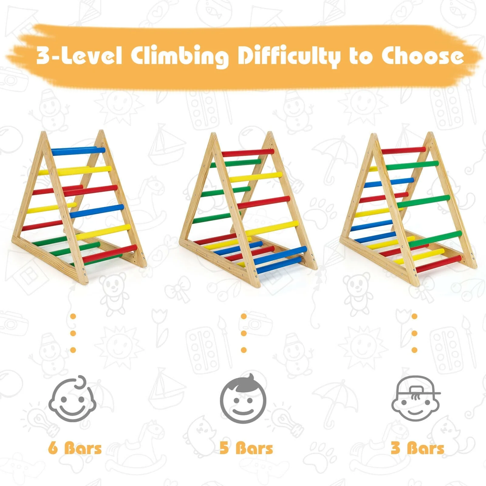 Climbing Triangle Ladder with 3 Levels for Kids-Multicolor - Image 6