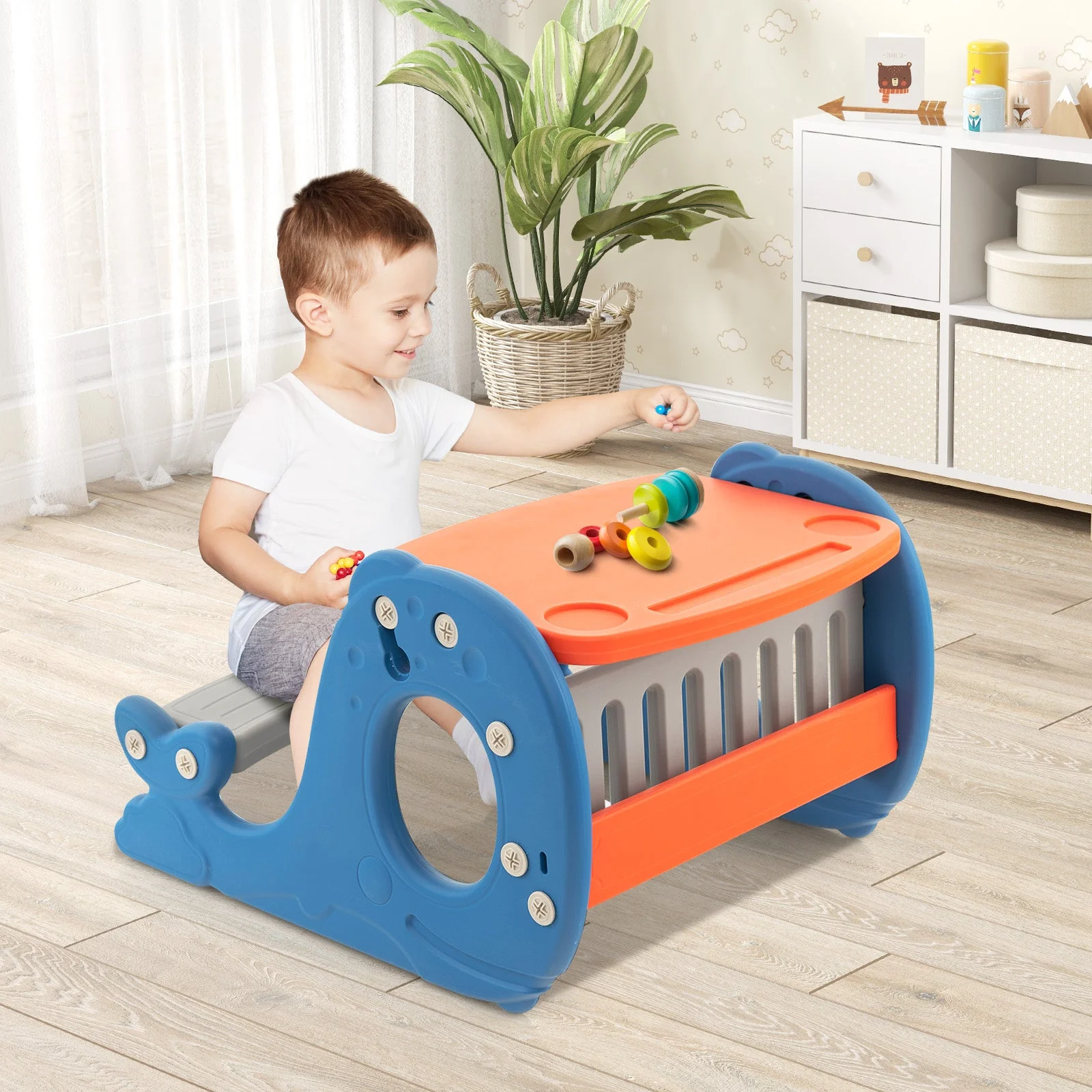 Convertible Kids Activity Table Set Toddler Easel with Erasable Whiteboard-Blue - Image 2
