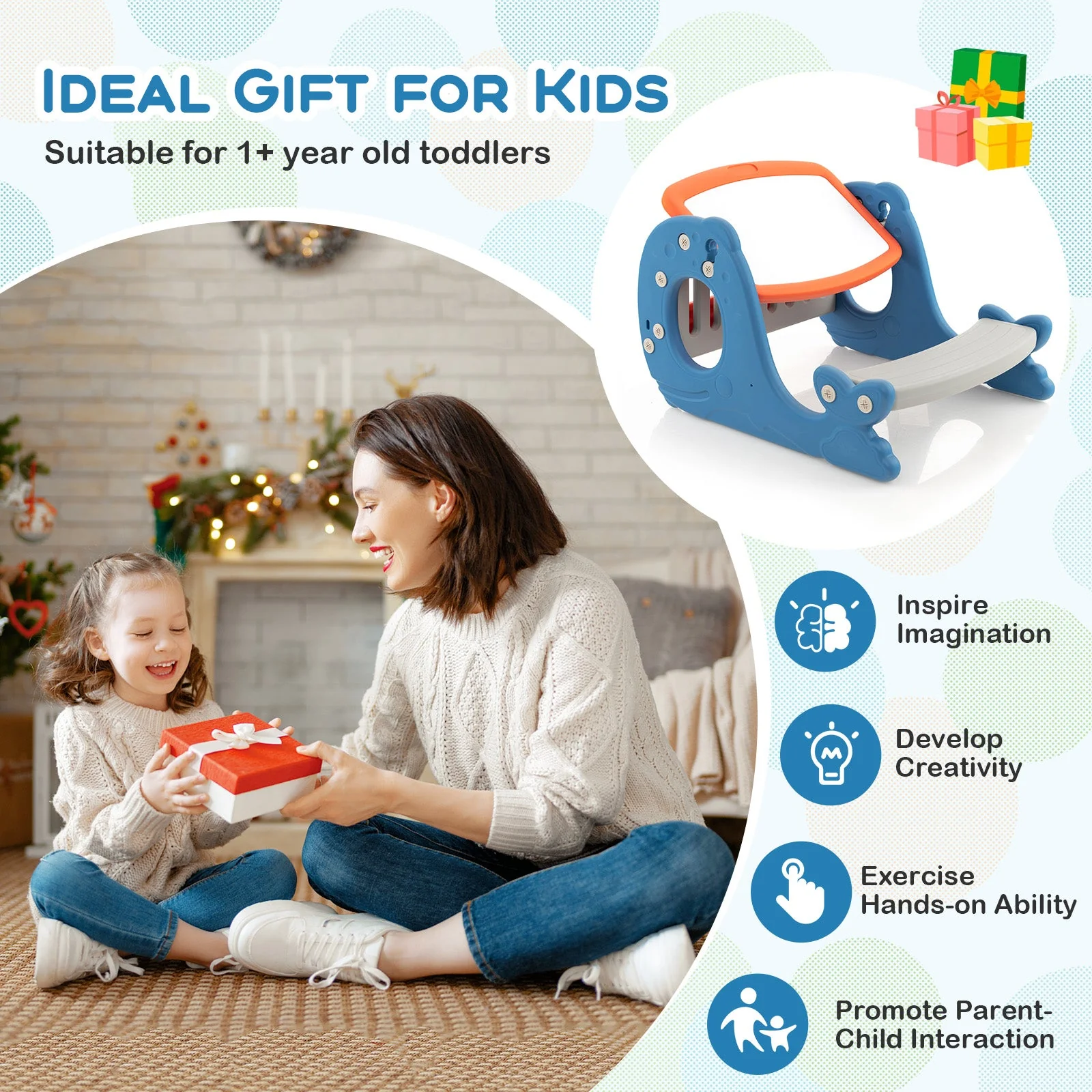 Convertible Kids Activity Table Set Toddler Easel with Erasable Whiteboard-Blue - Image 5