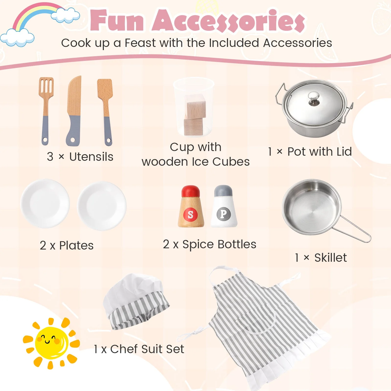 Corner Kids Play Kitchen with Washing Machine and Ice Maker Gift for Boys Girls-Pink - Image 7