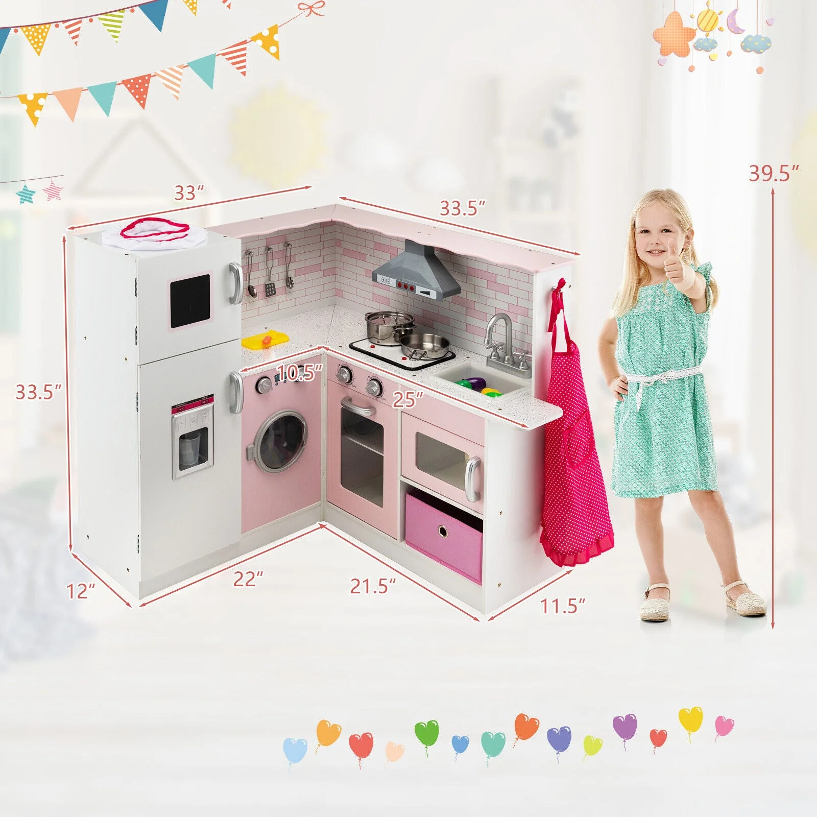 Corner Play Kitchen Wooden Toy Set with Sound and Light - Image 4