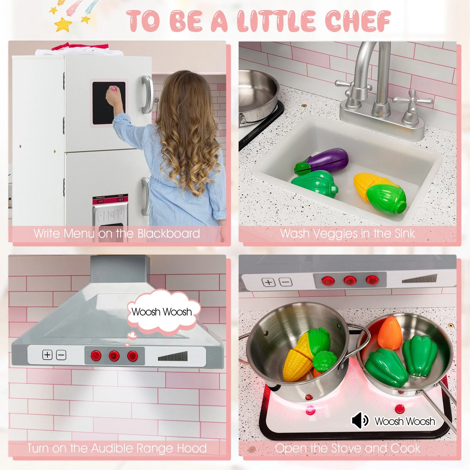 Corner Play Kitchen Wooden Toy Set with Sound and Light - Image 5