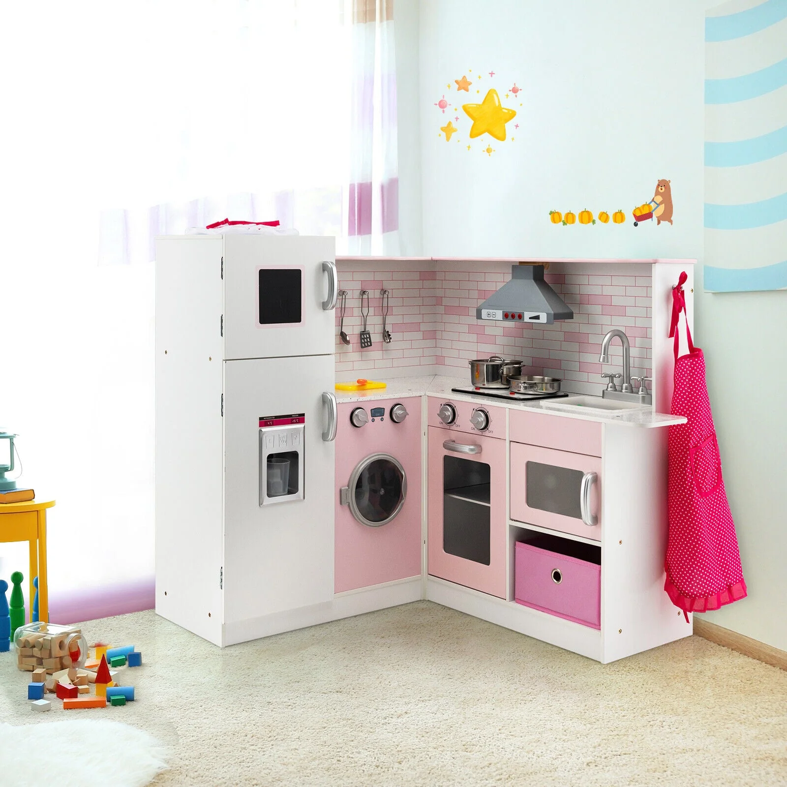 Corner Play Kitchen Wooden Toy Set with Sound and Light - Image 6