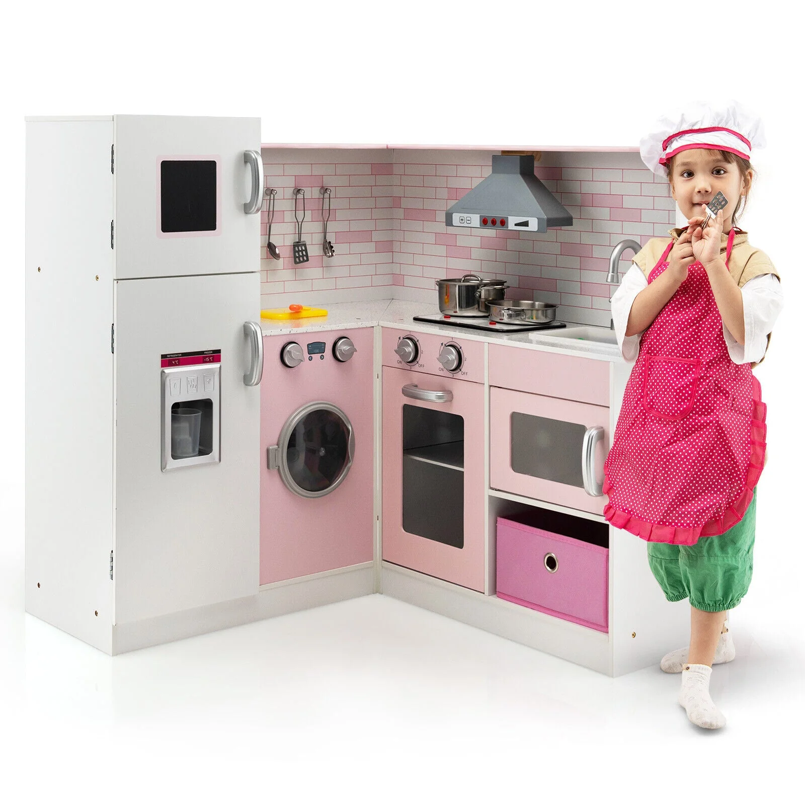 Corner Play Kitchen Wooden Toy Set with Sound and Light - Image 7