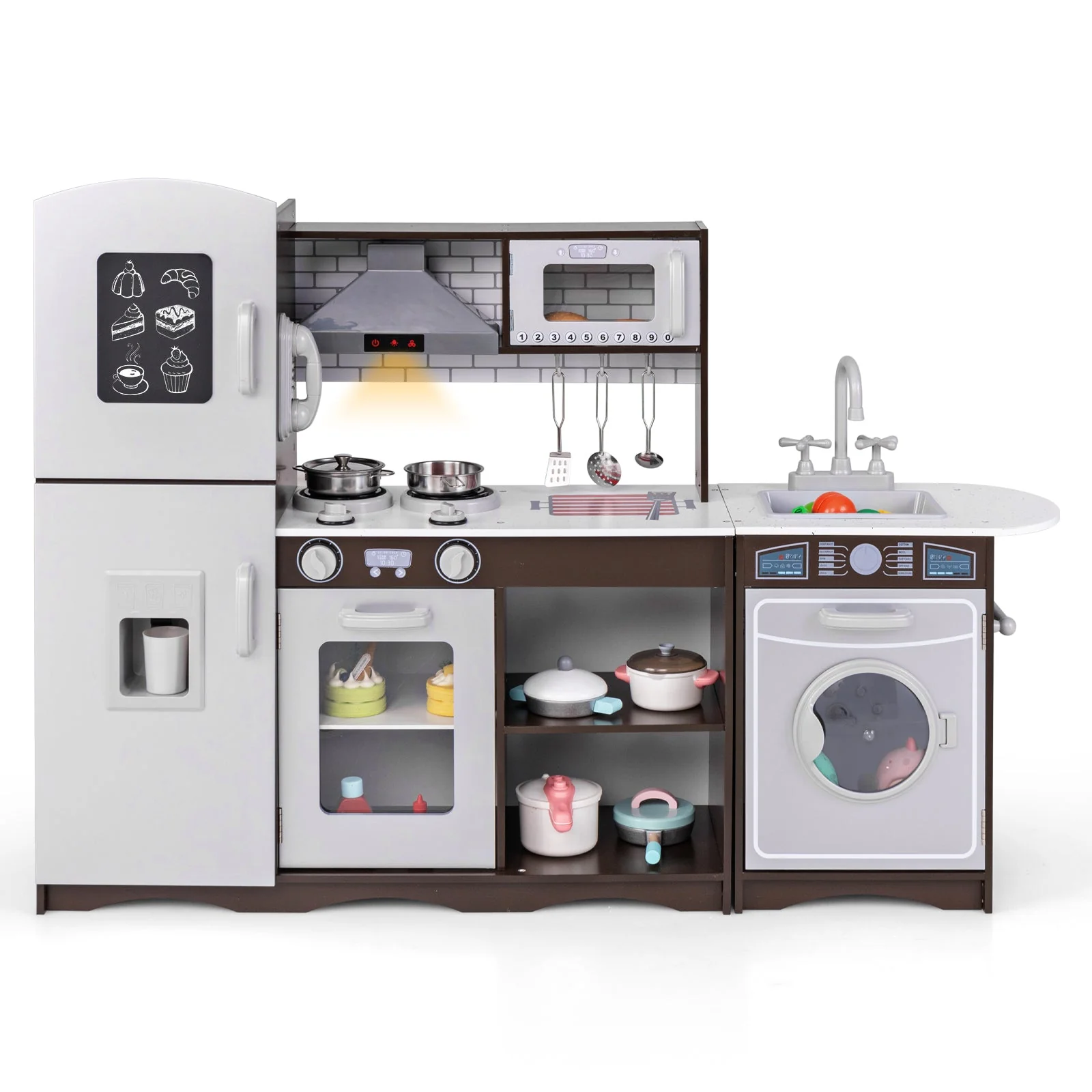 Corner Toy Kitchen Set with Light with Sounds Interactive-Dark Brown - Image 3
