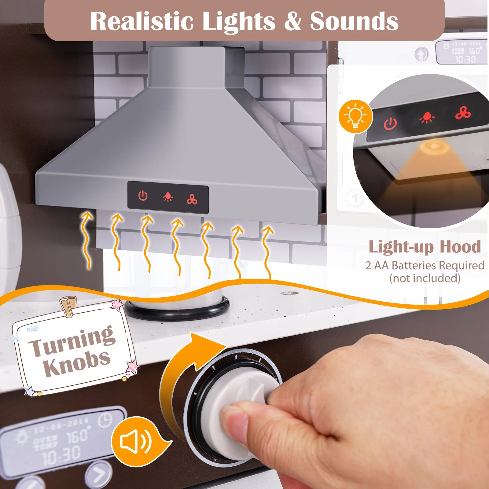 Corner Toy Kitchen Set with Light with Sounds Interactive-Dark Brown - Image 6