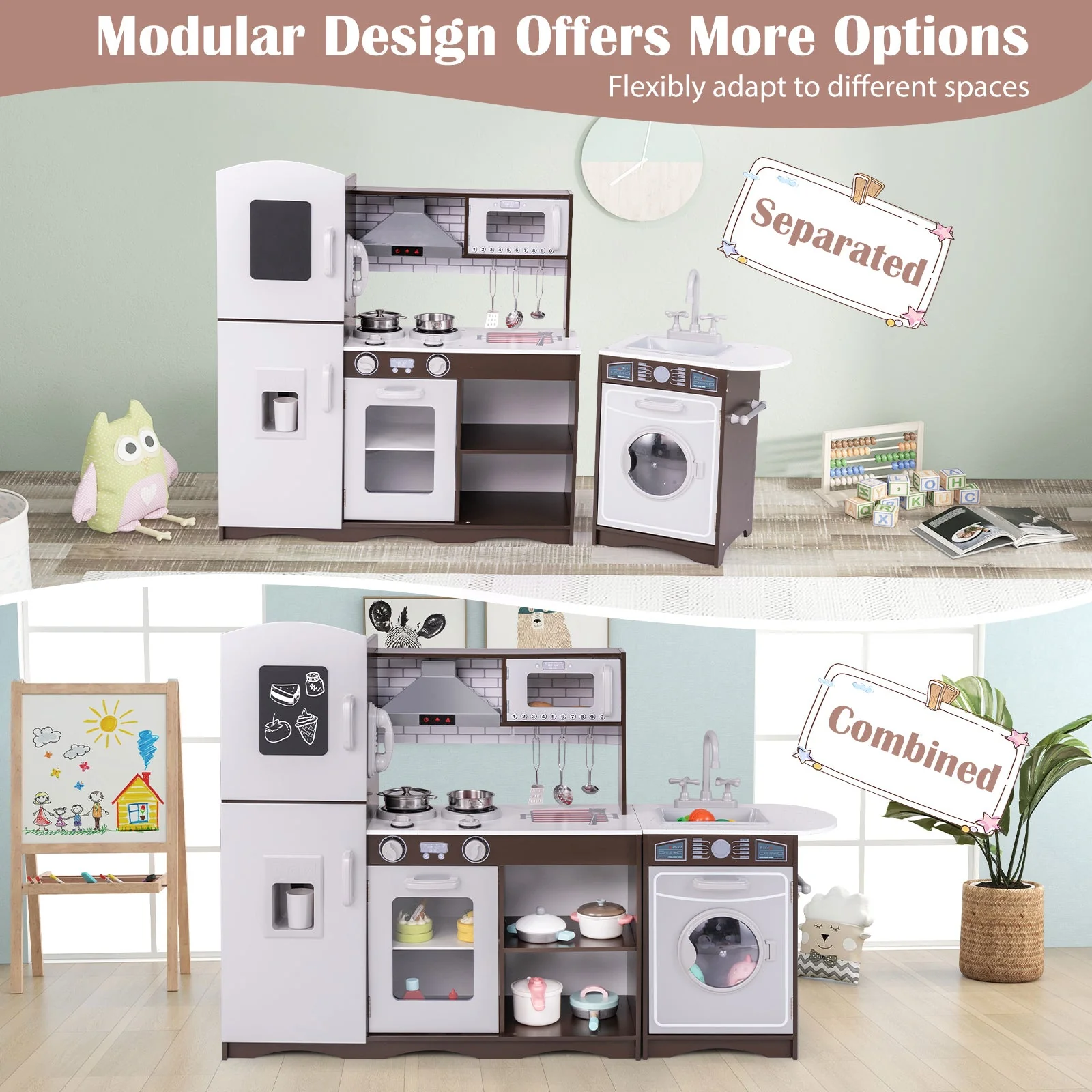 Corner Toy Kitchen Set with Light with Sounds Interactive-Dark Brown - Image 8