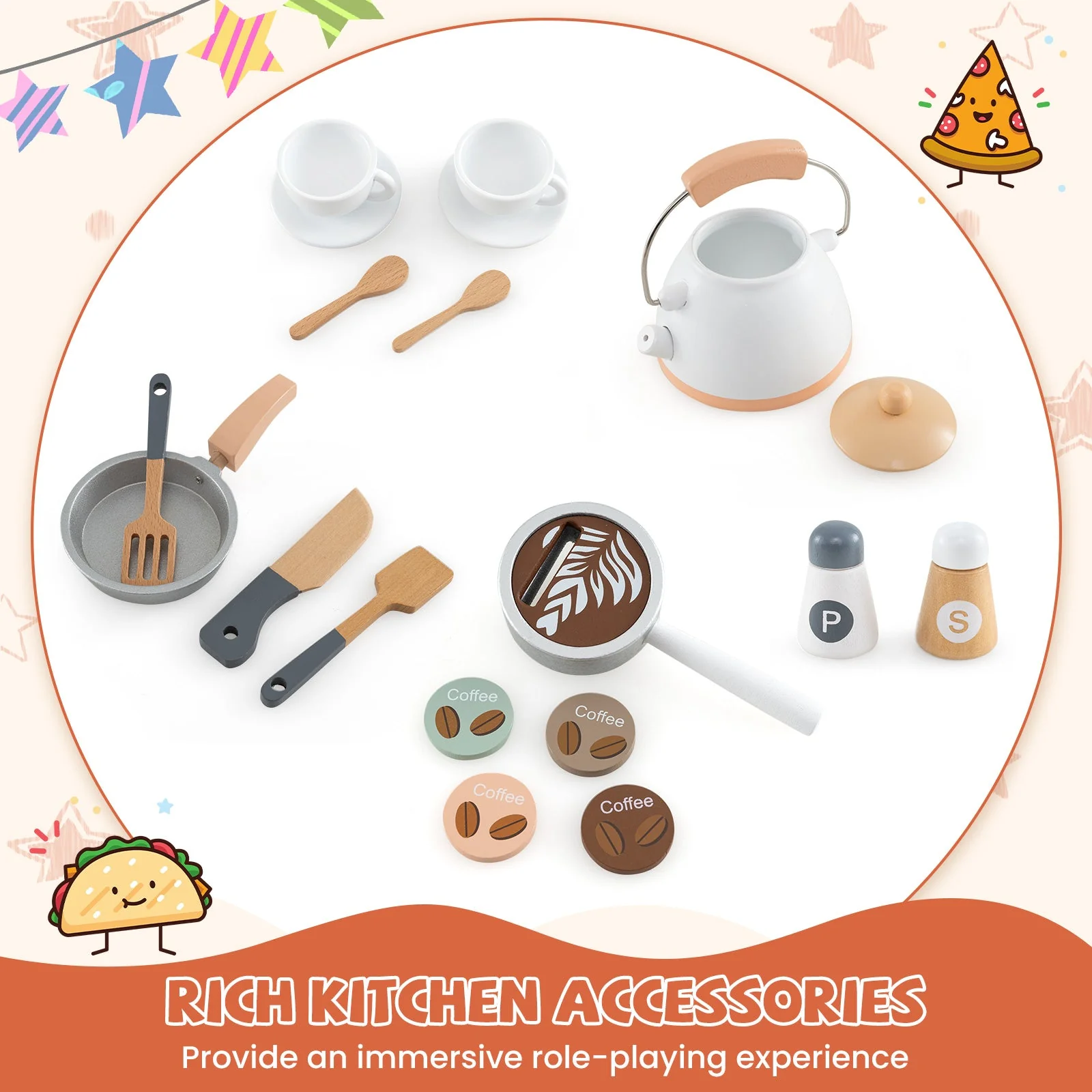 Corner Wooden Play Kitchen with Coffee Machine and Slide for Kids-White - Image 6