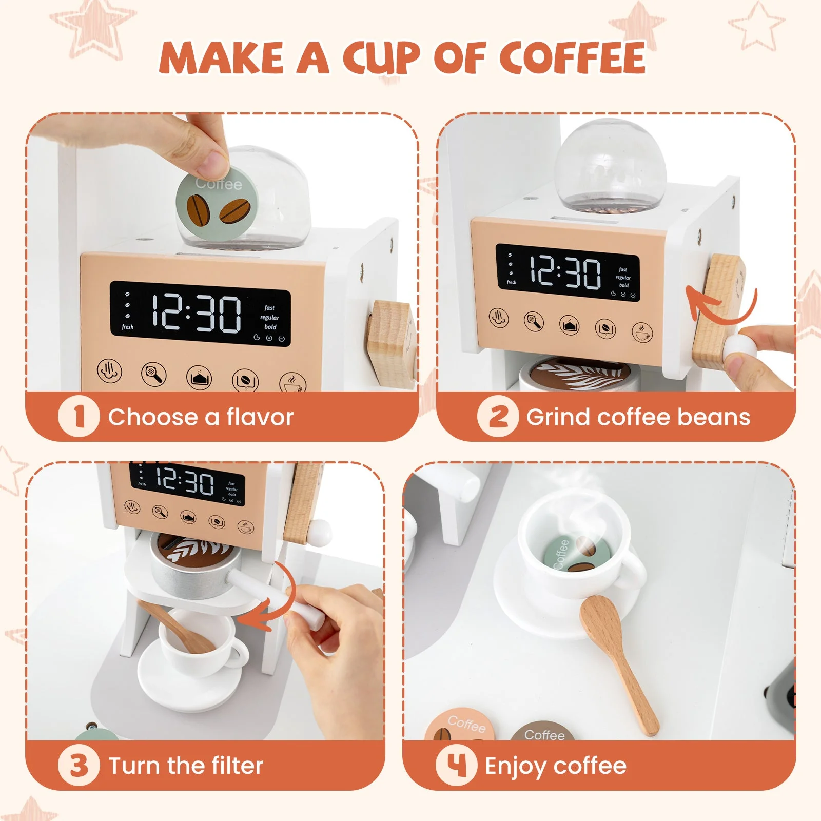 Corner Wooden Play Kitchen with Coffee Machine and Slide for Kids-White - Image 8