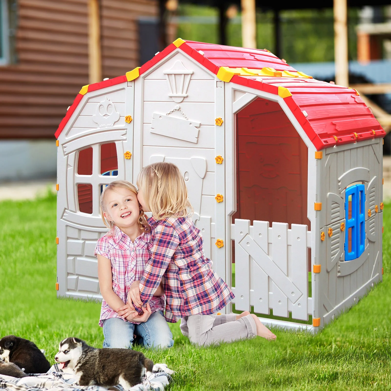 Cottage Kids Playhouse with Openable Windows and Working Door - Image 2